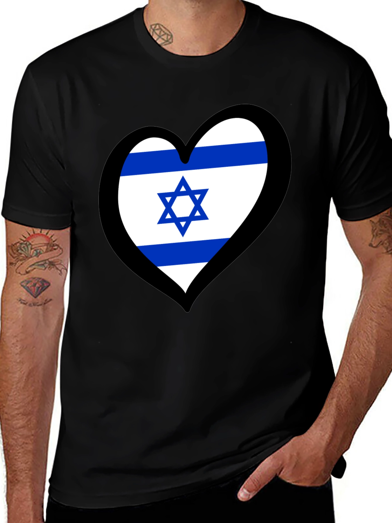 Israeli Flag Heart T-Shirt - Black