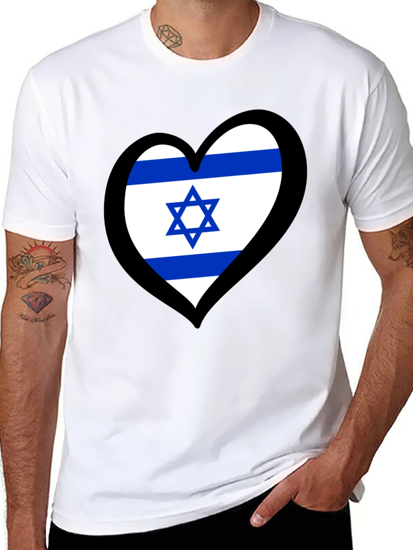 Israeli Flag Heart T-Shirt - Black
