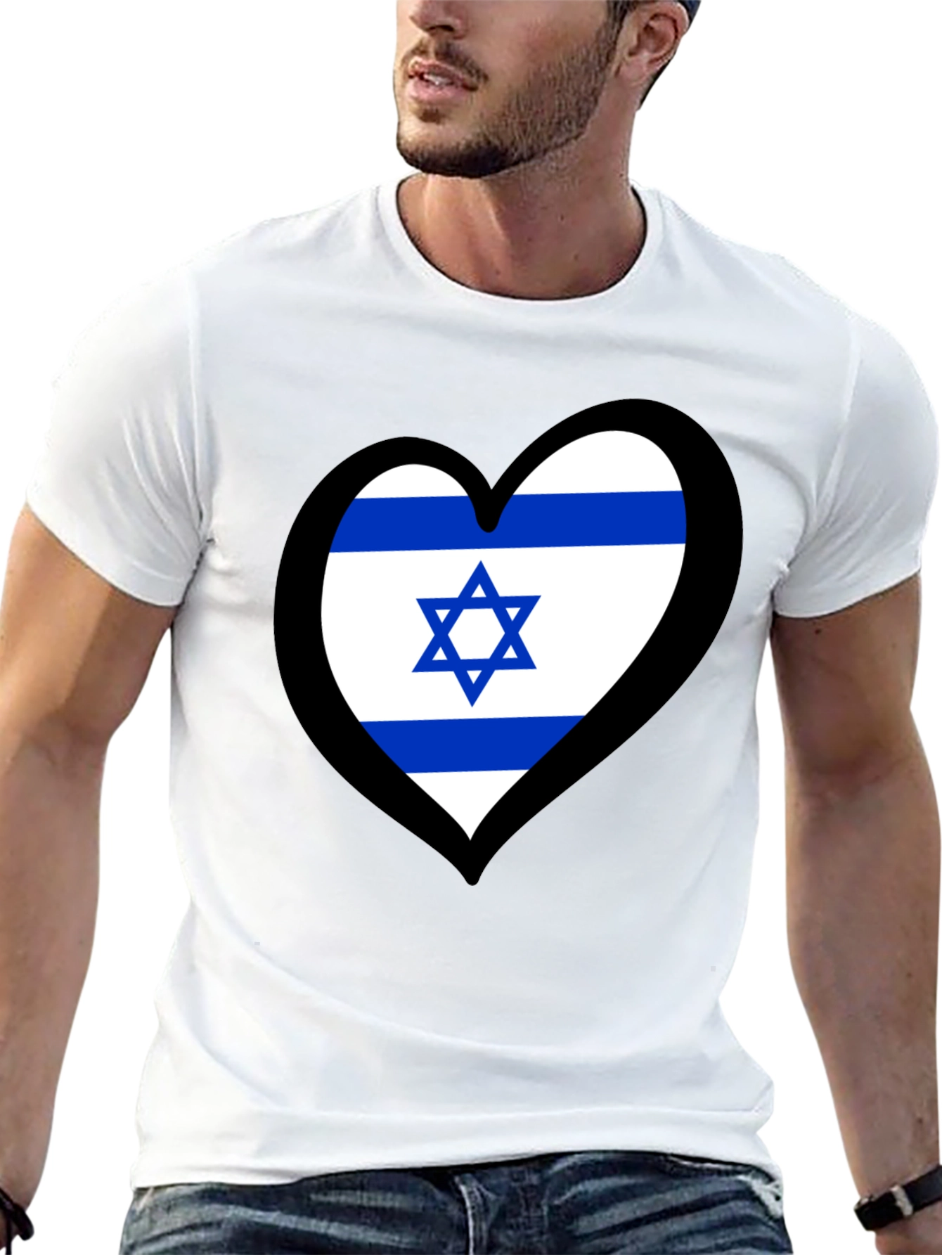 Israeli Flag Heart T-Shirt - Black