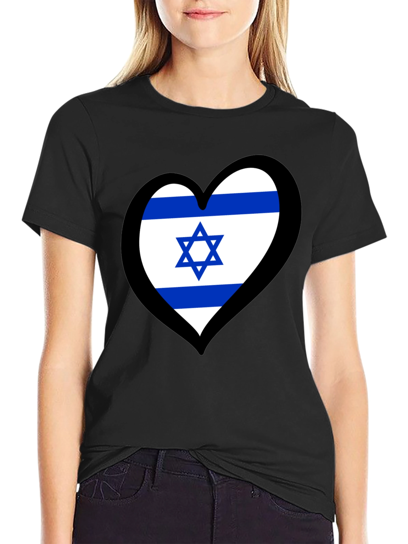 Israeli Flag Heart T-Shirt - Black