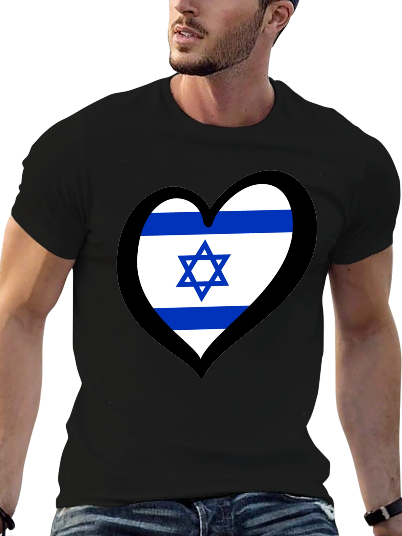Israeli Flag Heart T-Shirt - Black