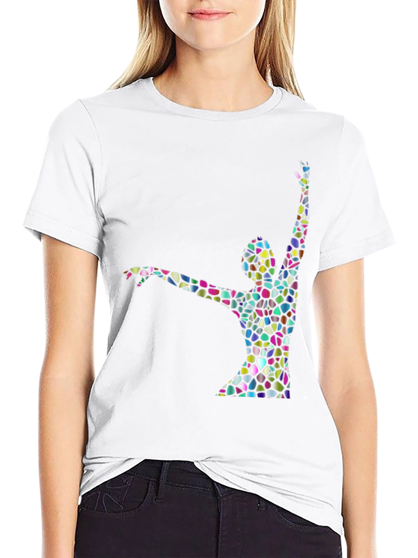 Abstract Stained Glass Dancer Graphic Black T-Shirt