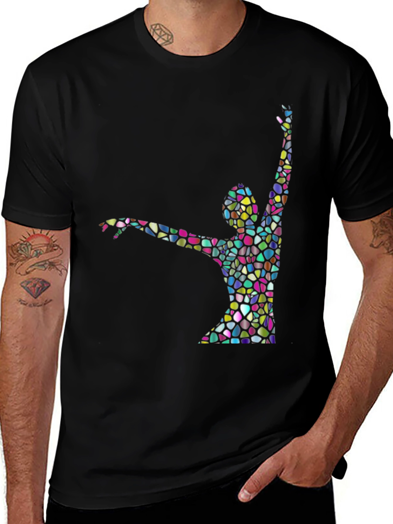 Abstract Stained Glass Dancer Graphic Black T-Shirt