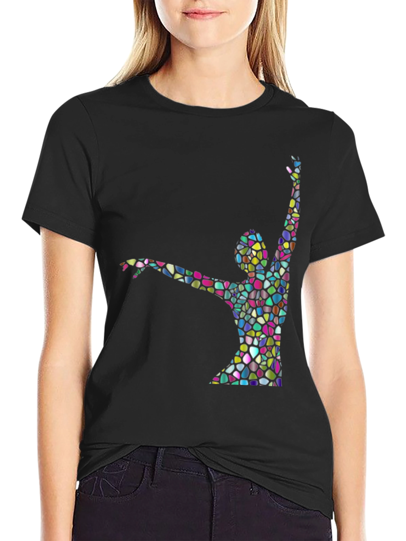 Abstract Stained Glass Dancer Graphic Black T-Shirt
