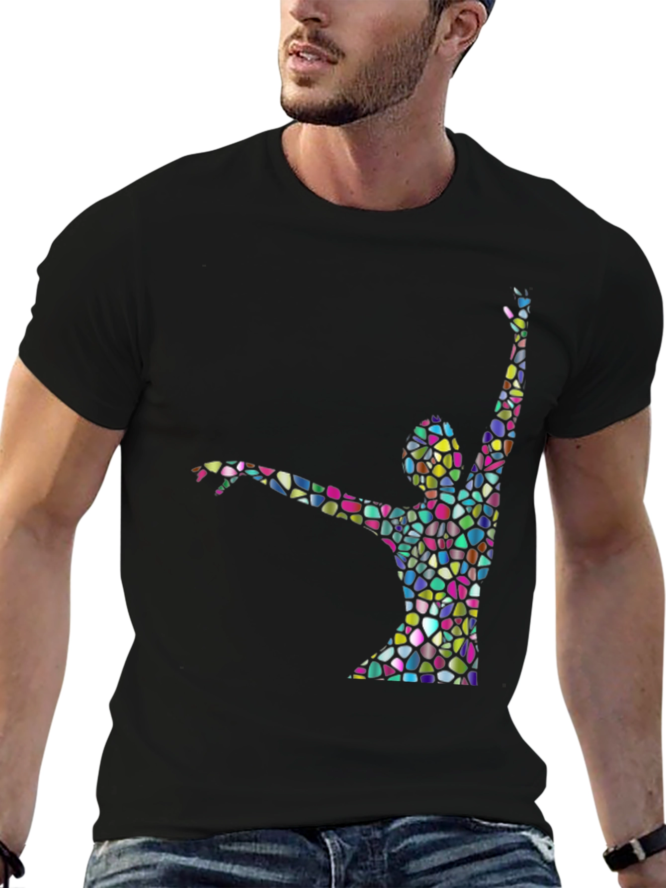 Abstract Stained Glass Dancer Graphic Black T-Shirt
