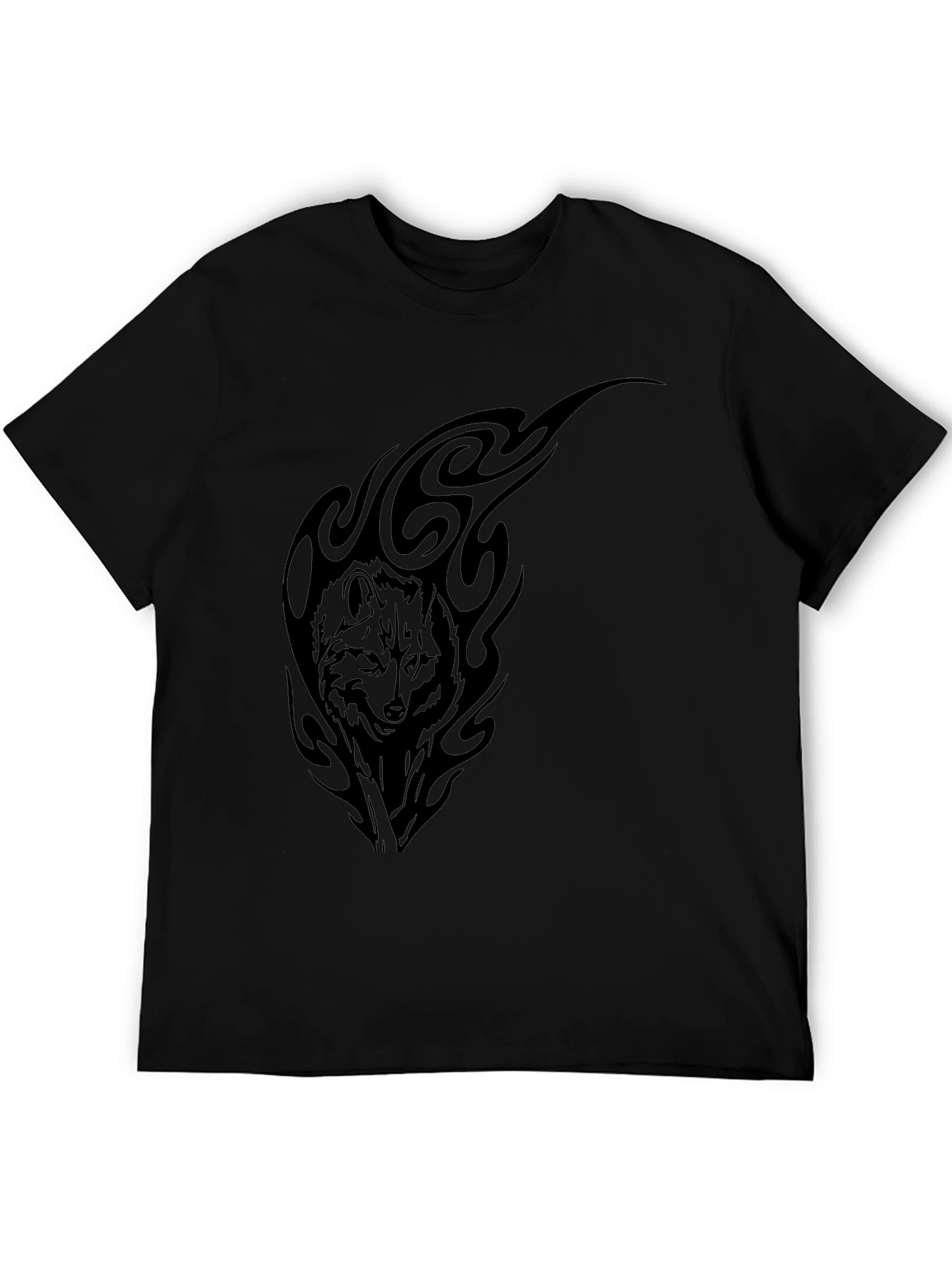 Wolf Tribal Graphic Tee - Black Cotton T-Shirt