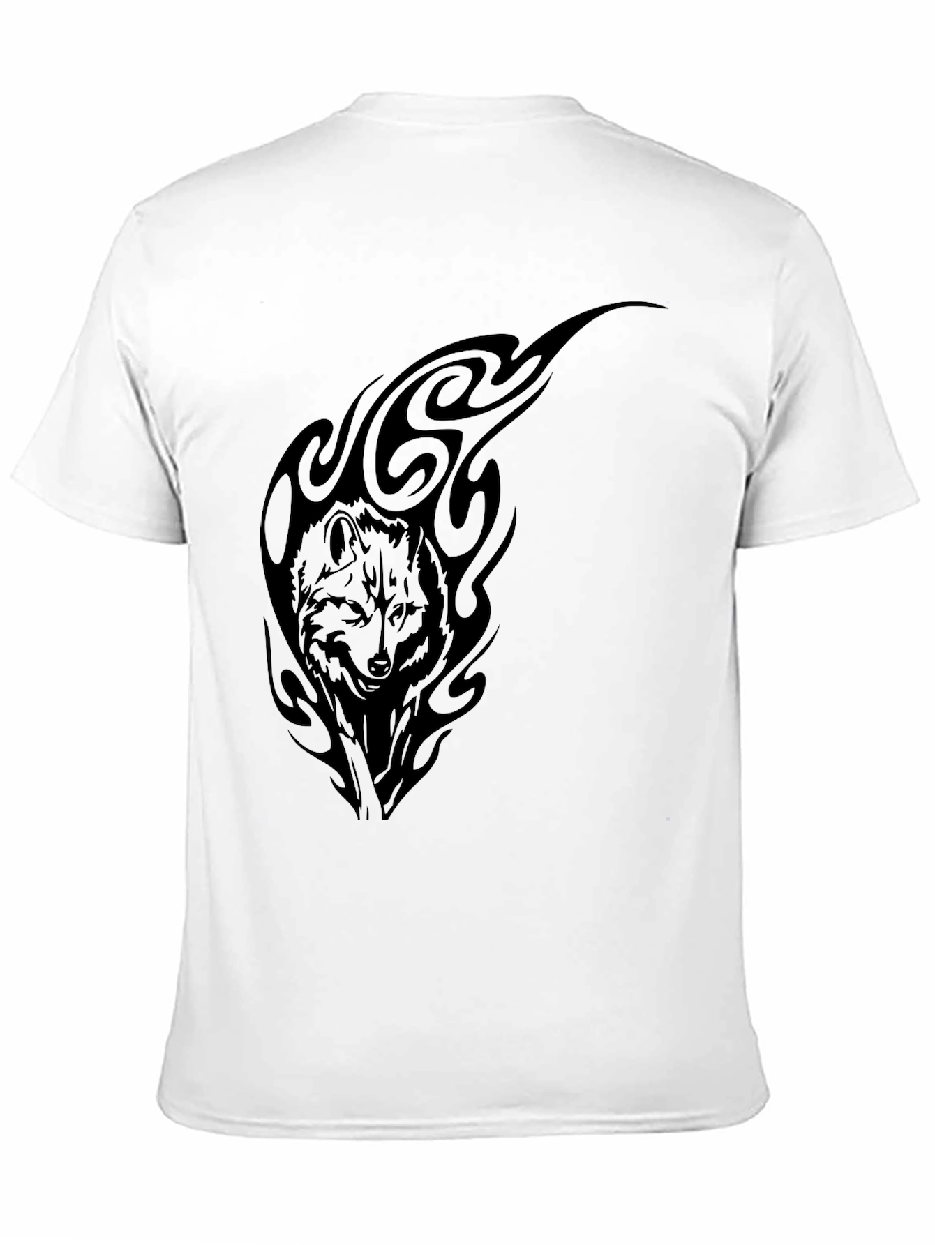 Wolf Tribal Graphic Tee - Black Cotton T-Shirt