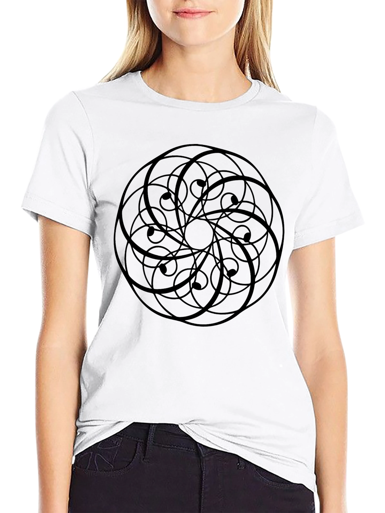 Abstract Geometric Print Black T-Shirt