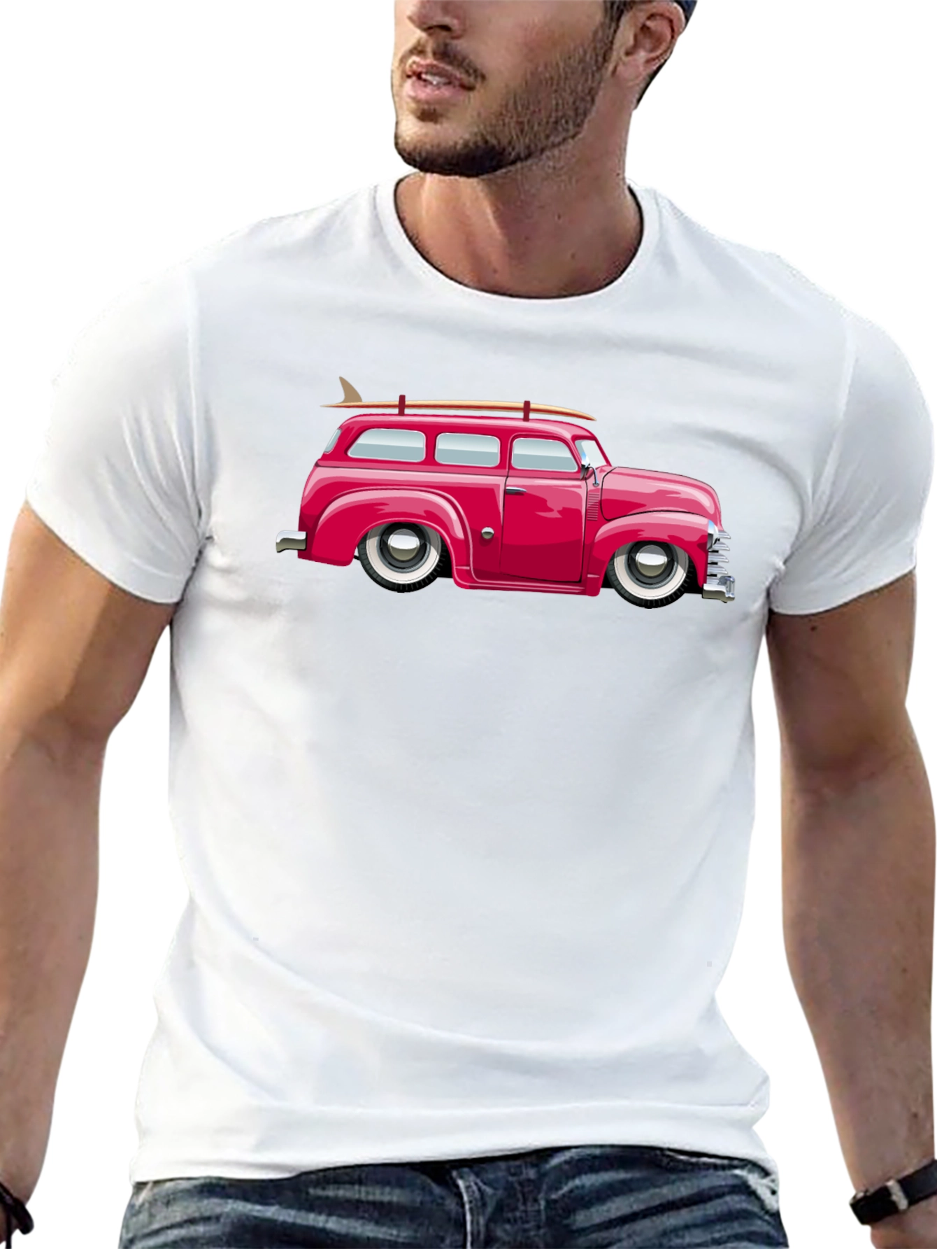 Classic Car Surfboard Tee - Retro Black T-Shirt