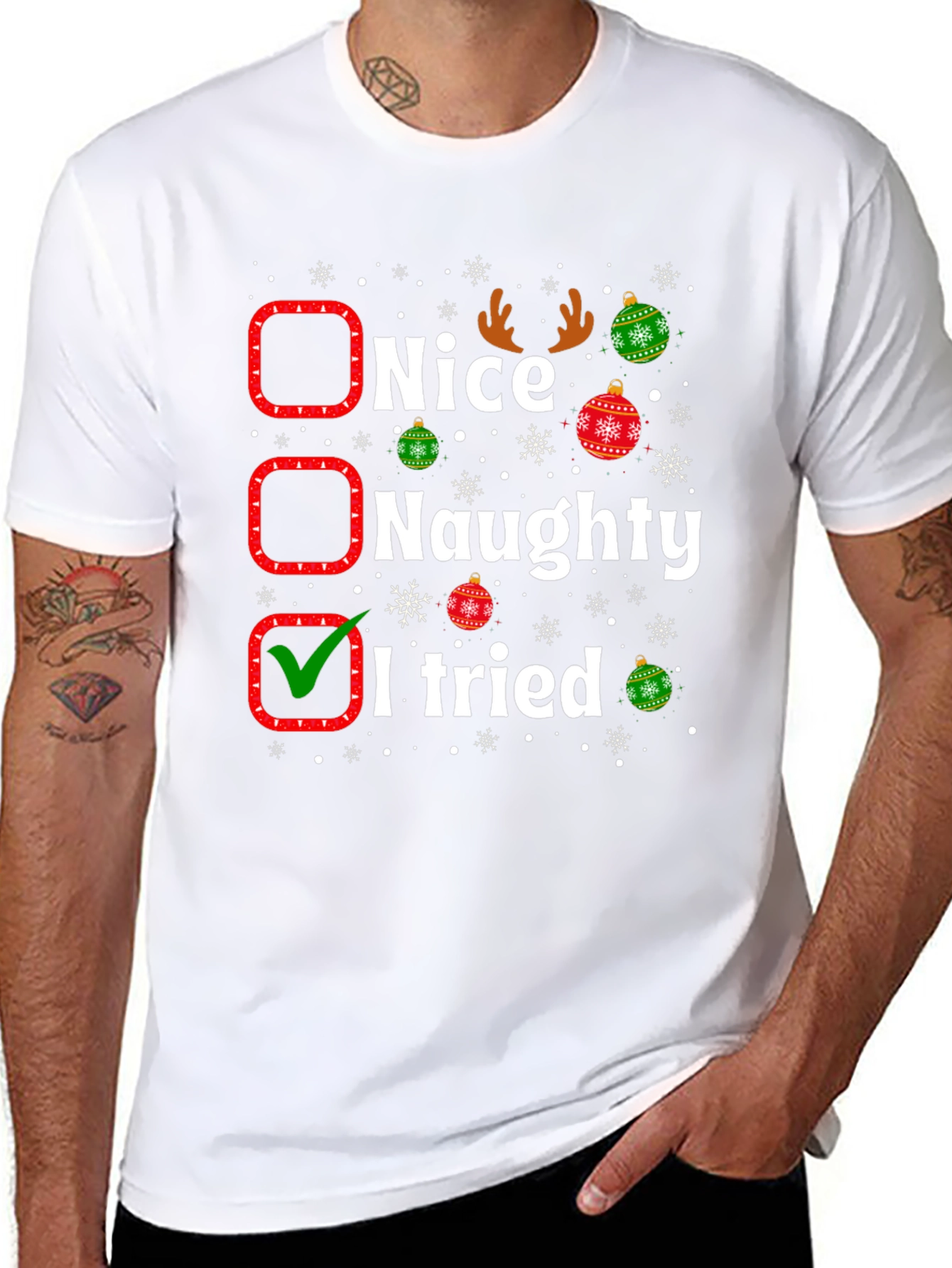 Funny Christmas T-Shirt - Nice Naughty I Tried