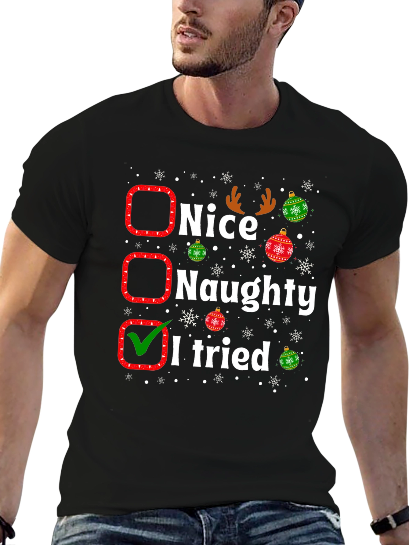 Funny Christmas T-Shirt - Nice Naughty I Tried