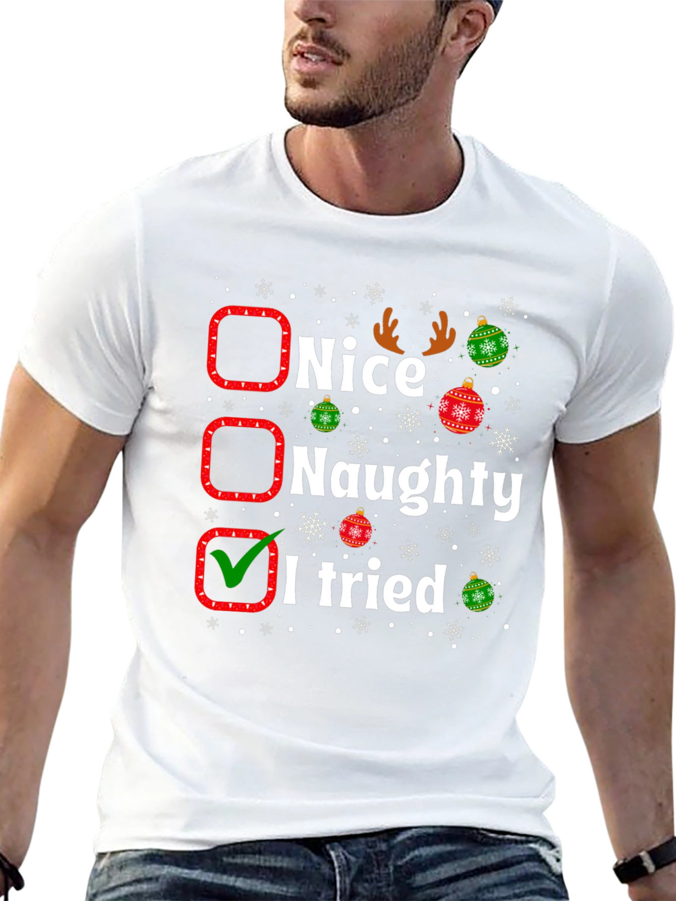 Funny Christmas T-Shirt - Nice Naughty I Tried