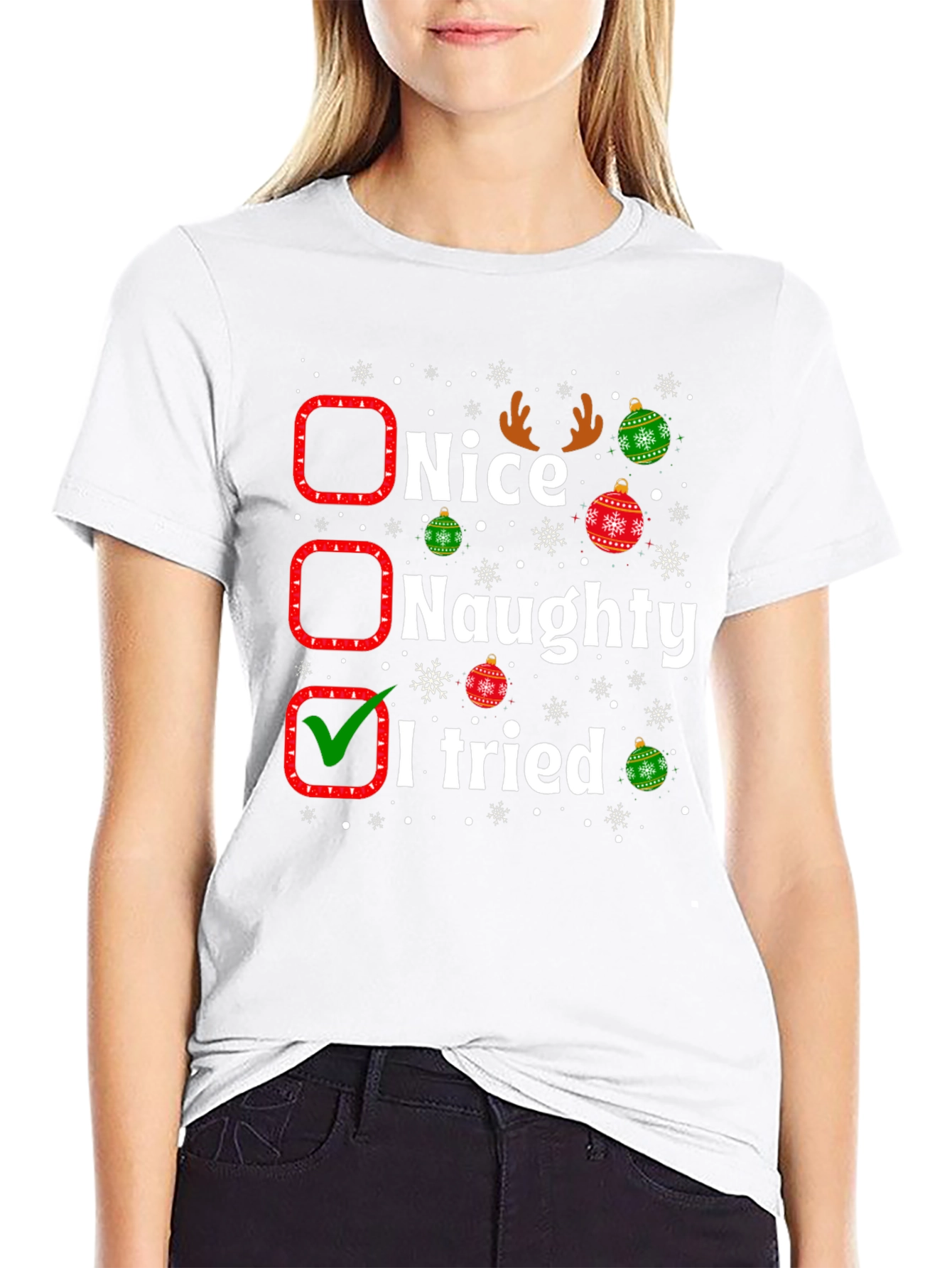 Funny Christmas T-Shirt - Nice Naughty I Tried