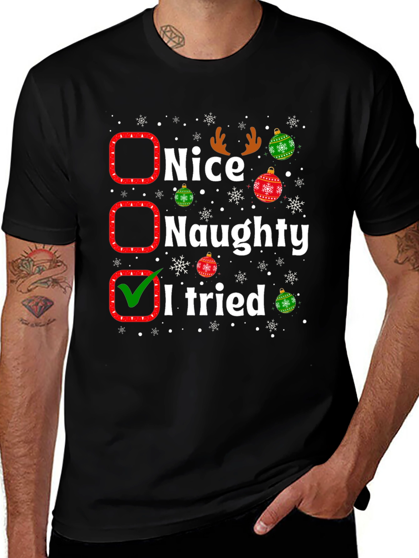 Funny Christmas T-Shirt - Nice Naughty I Tried