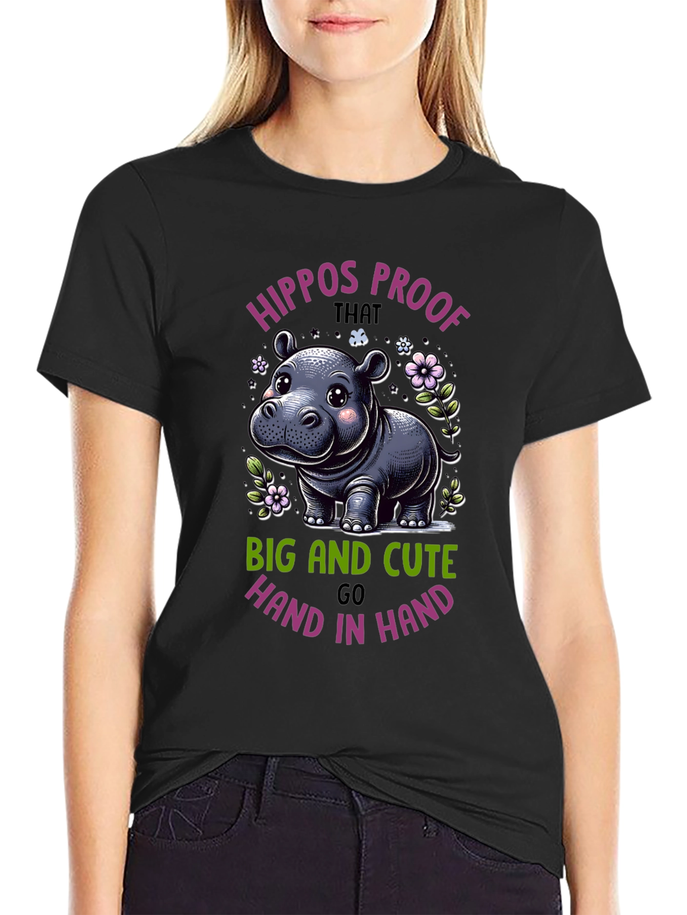 Cute Hippo Graphic T-Shirt