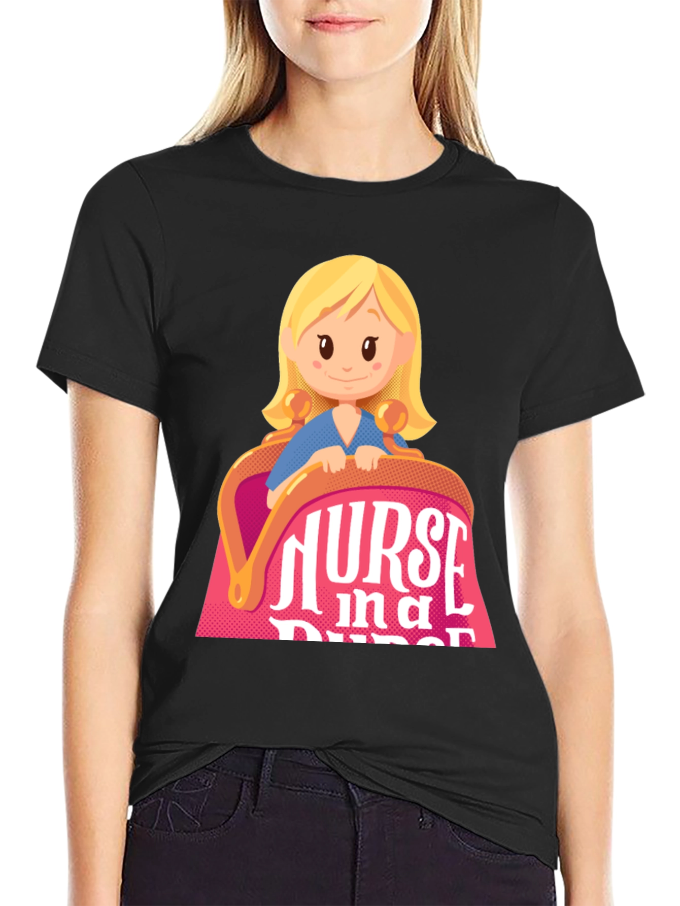Nurse in a Purse Cartoon Graphic T-Shirt