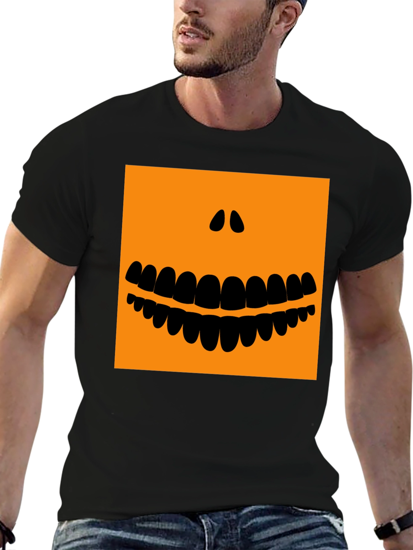 Halloween Pumpkin Face Black T-Shirt