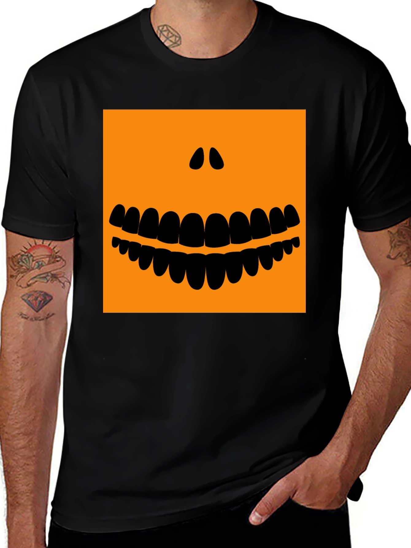Halloween Pumpkin Face Black T-Shirt