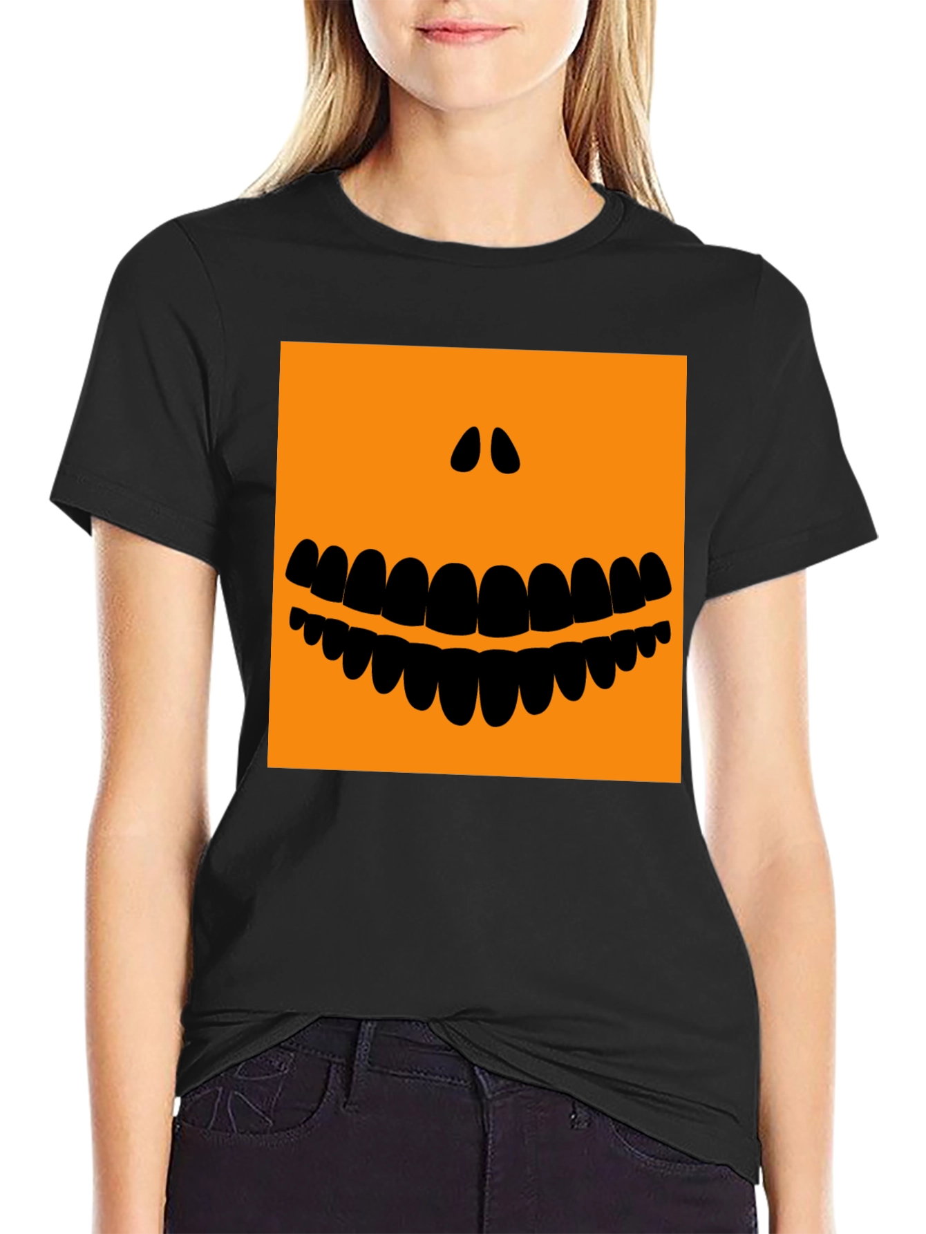 Halloween Pumpkin Face Black T-Shirt
