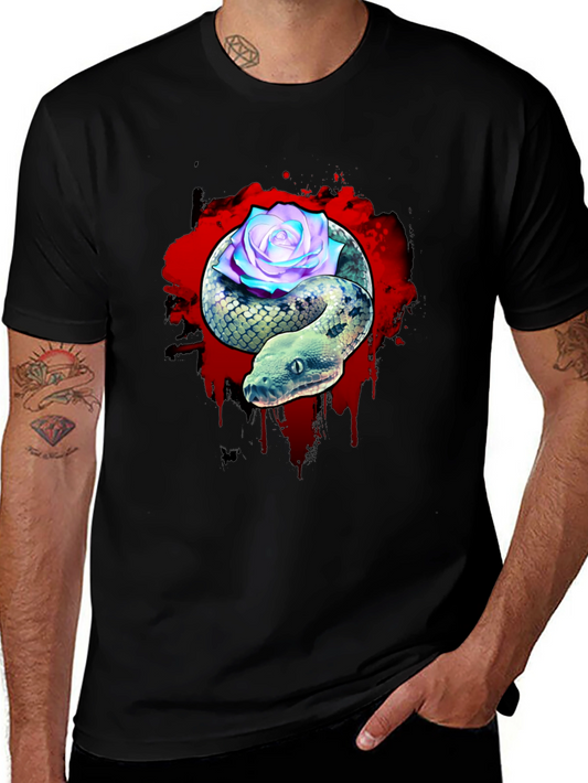 Snake and Rose Graphic T-Shirt - Unique Design