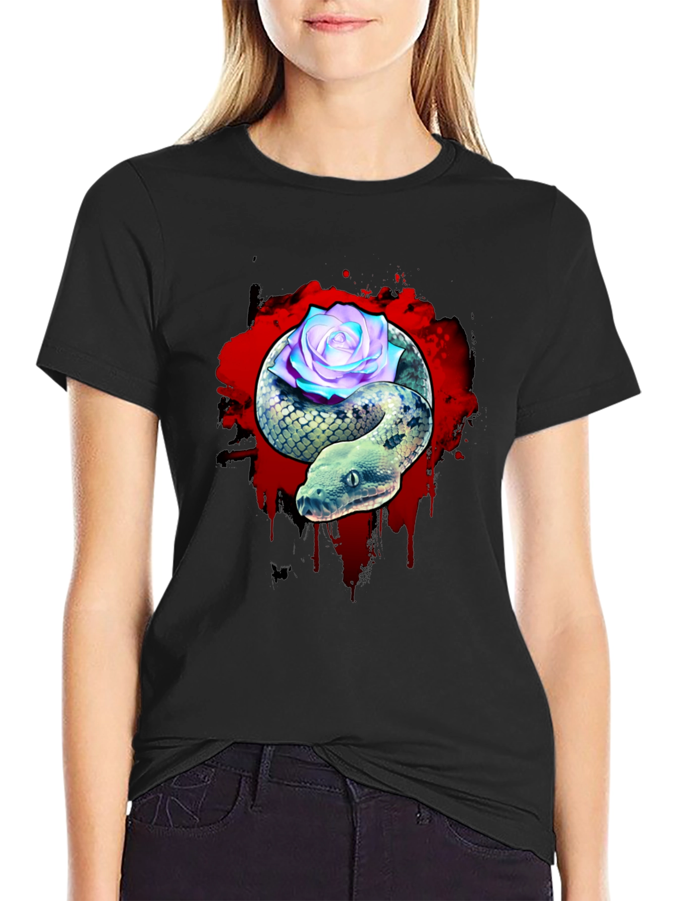 Snake and Rose Graphic T-Shirt - Unique Design