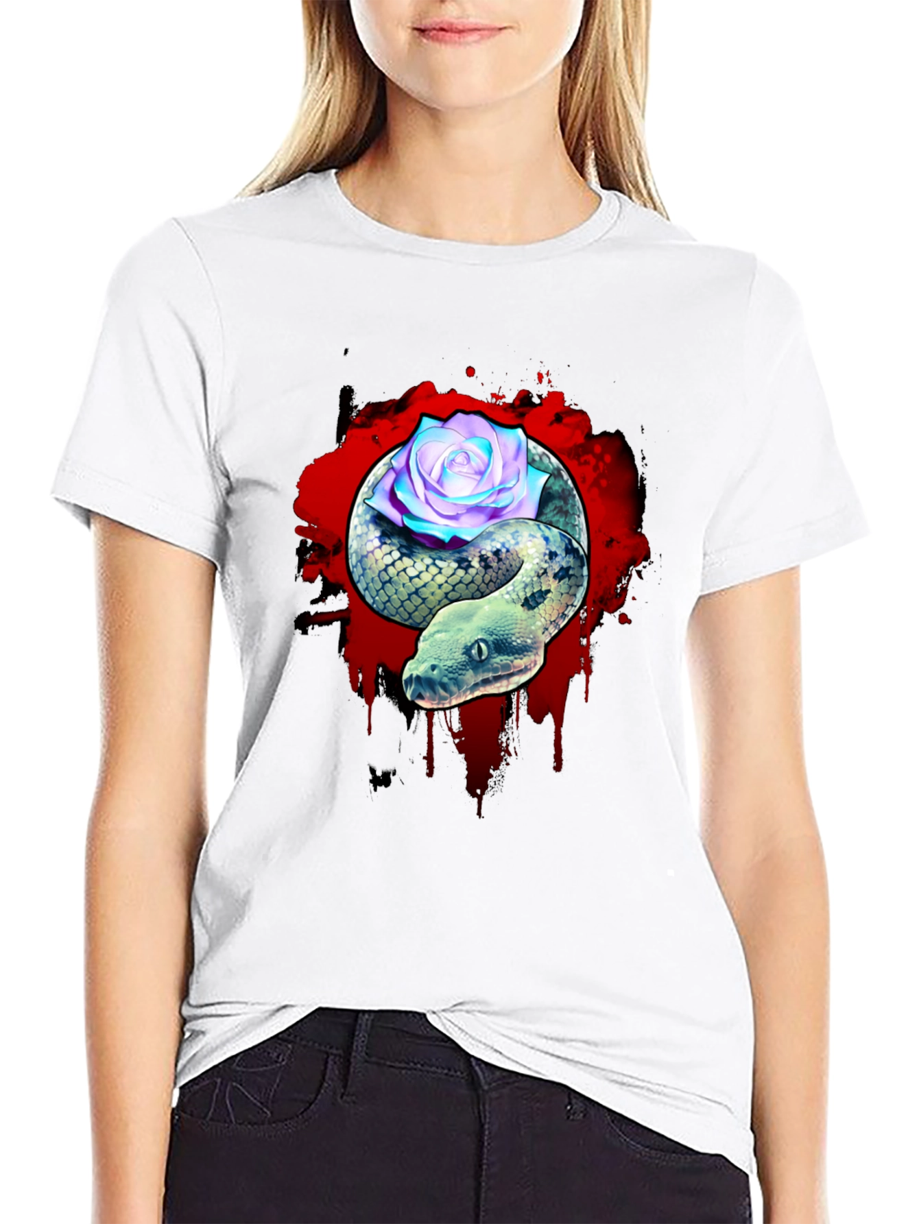 Snake and Rose Graphic T-Shirt - Unique Design