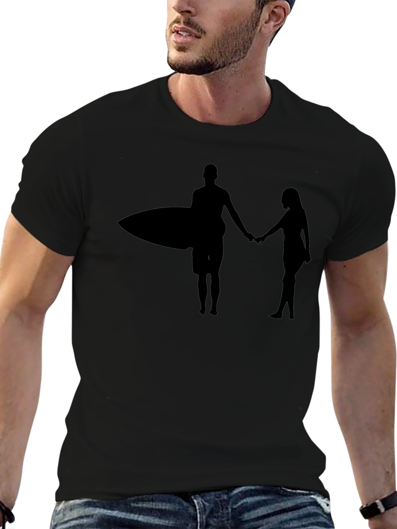 Surfer Couple Graphic Tee - Black