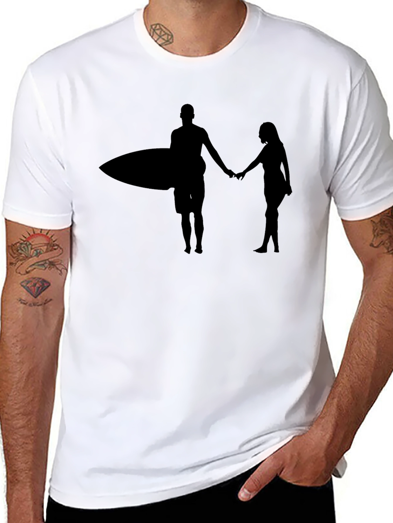 Surfer Couple Graphic Tee - Black
