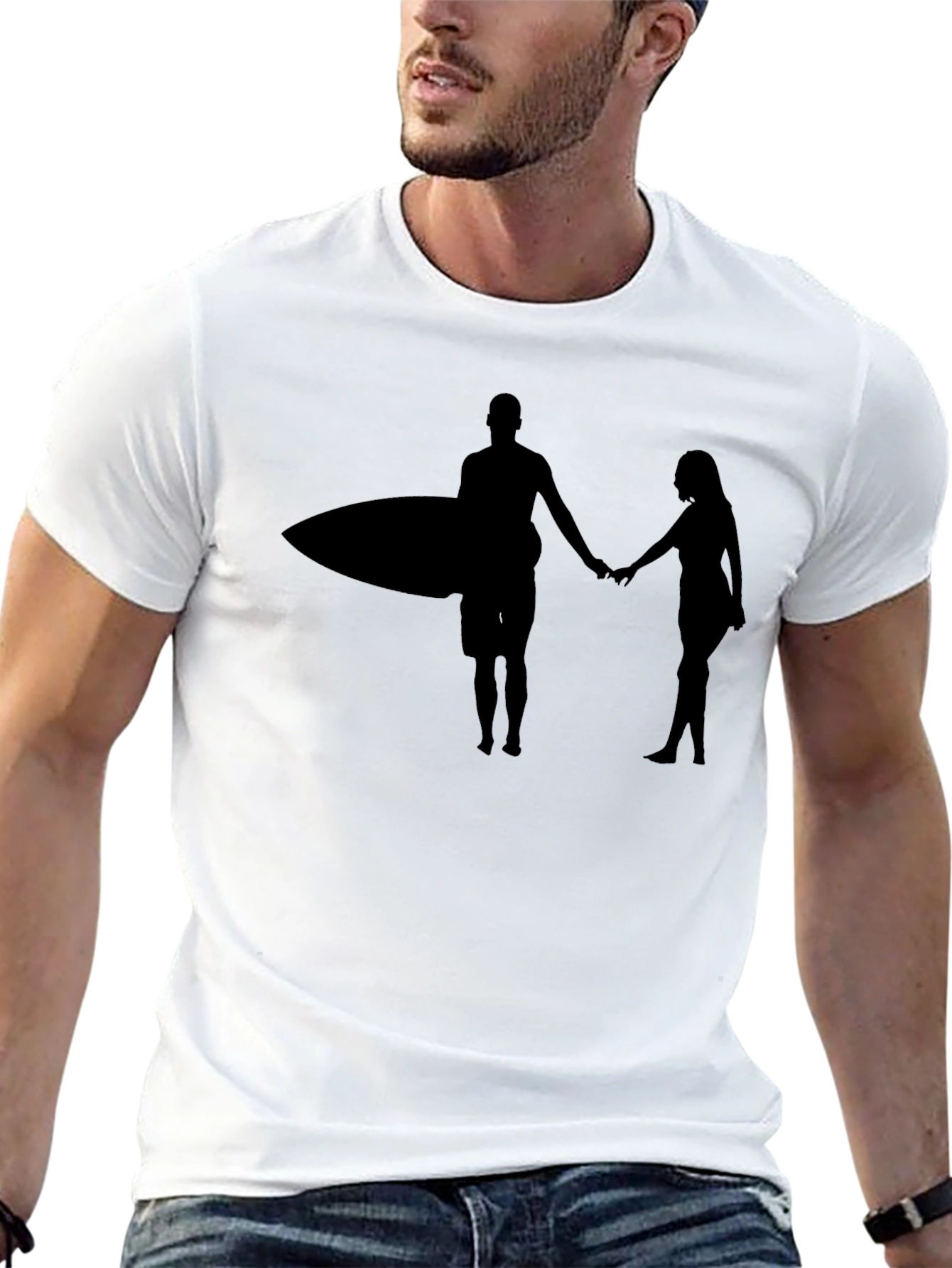Surfer Couple Graphic Tee - Black