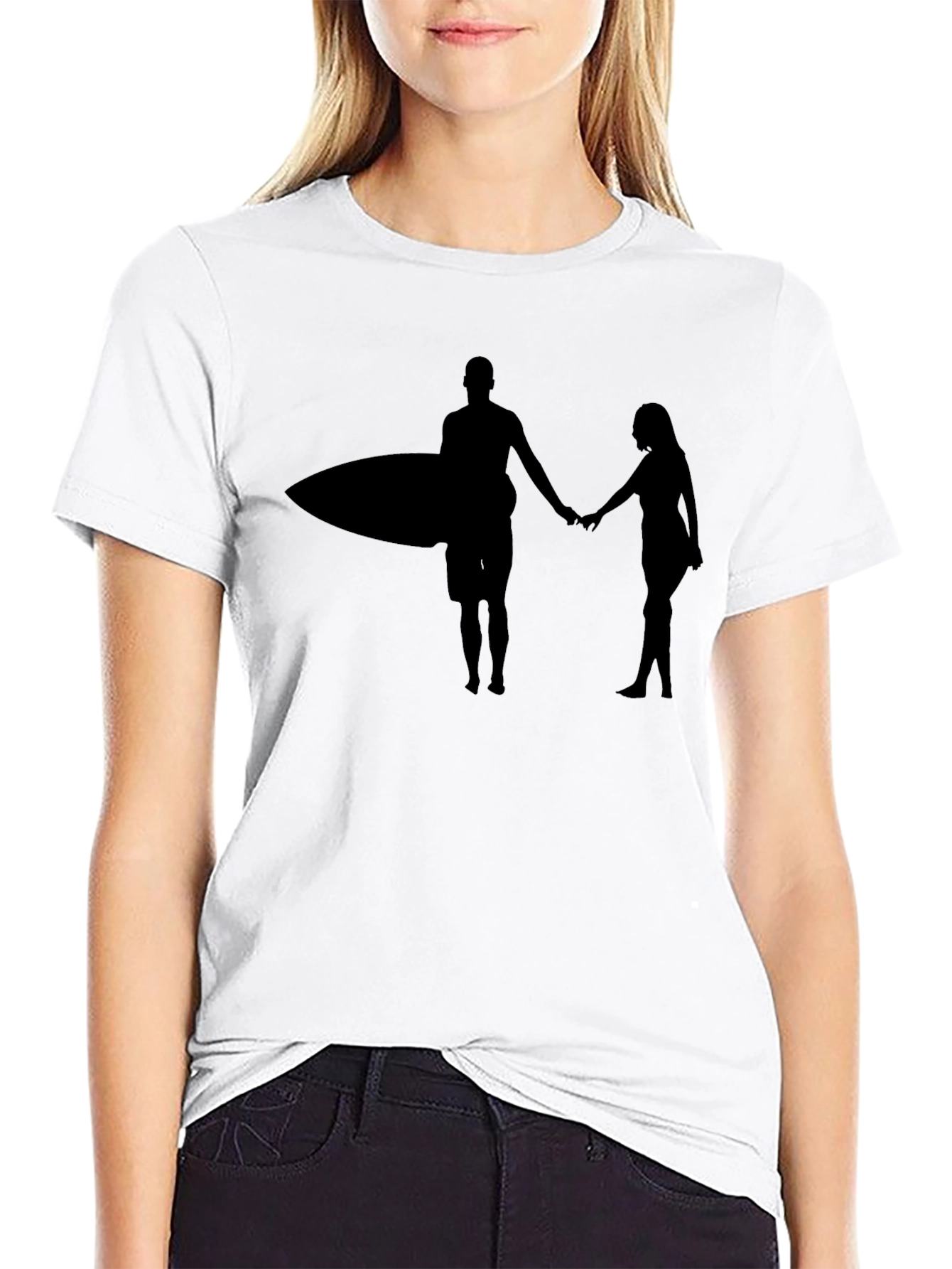 Surfer Couple Graphic Tee - Black