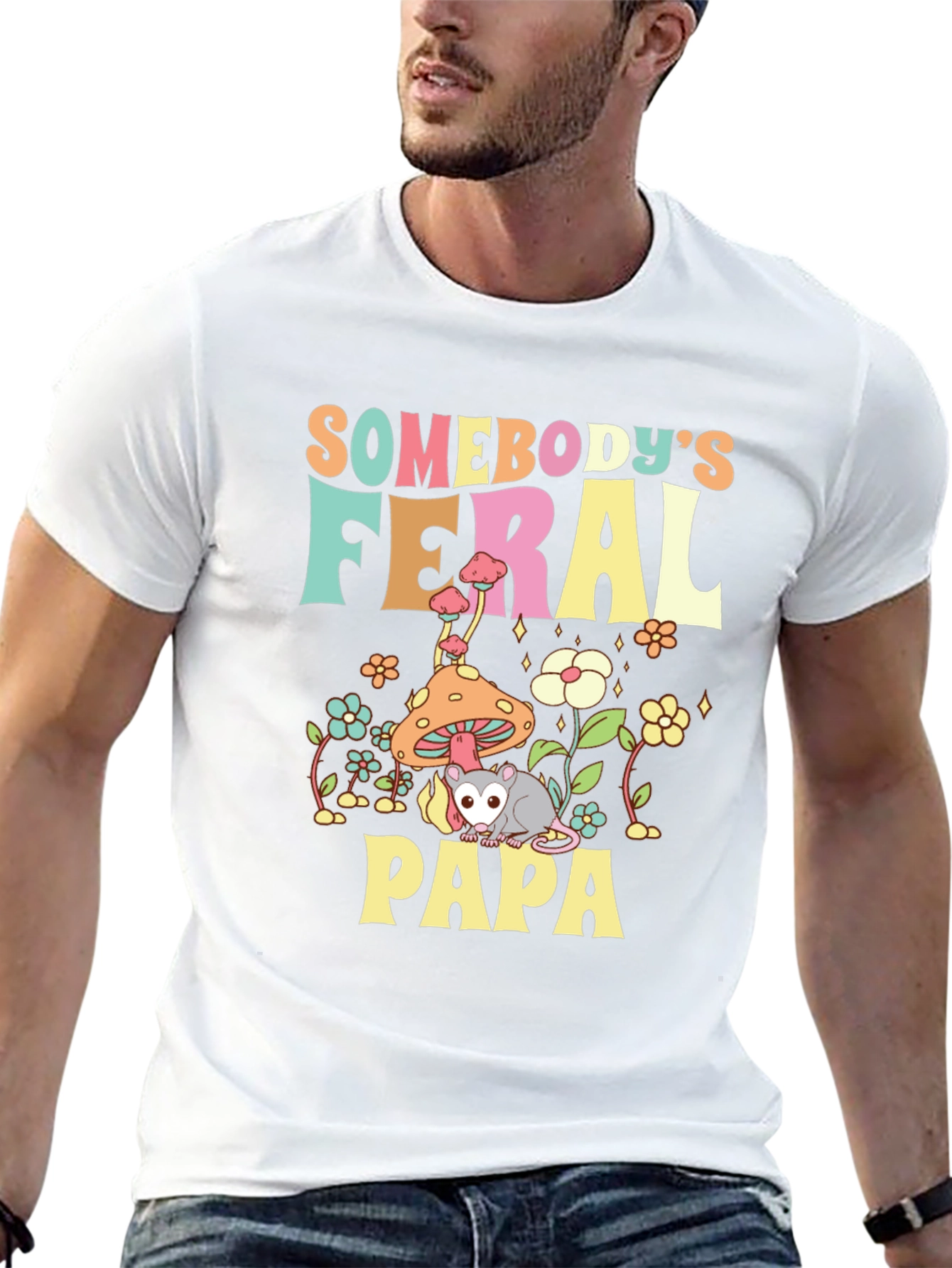 Feral Papa Graphic Tee - Fun Possum Dad Shirt