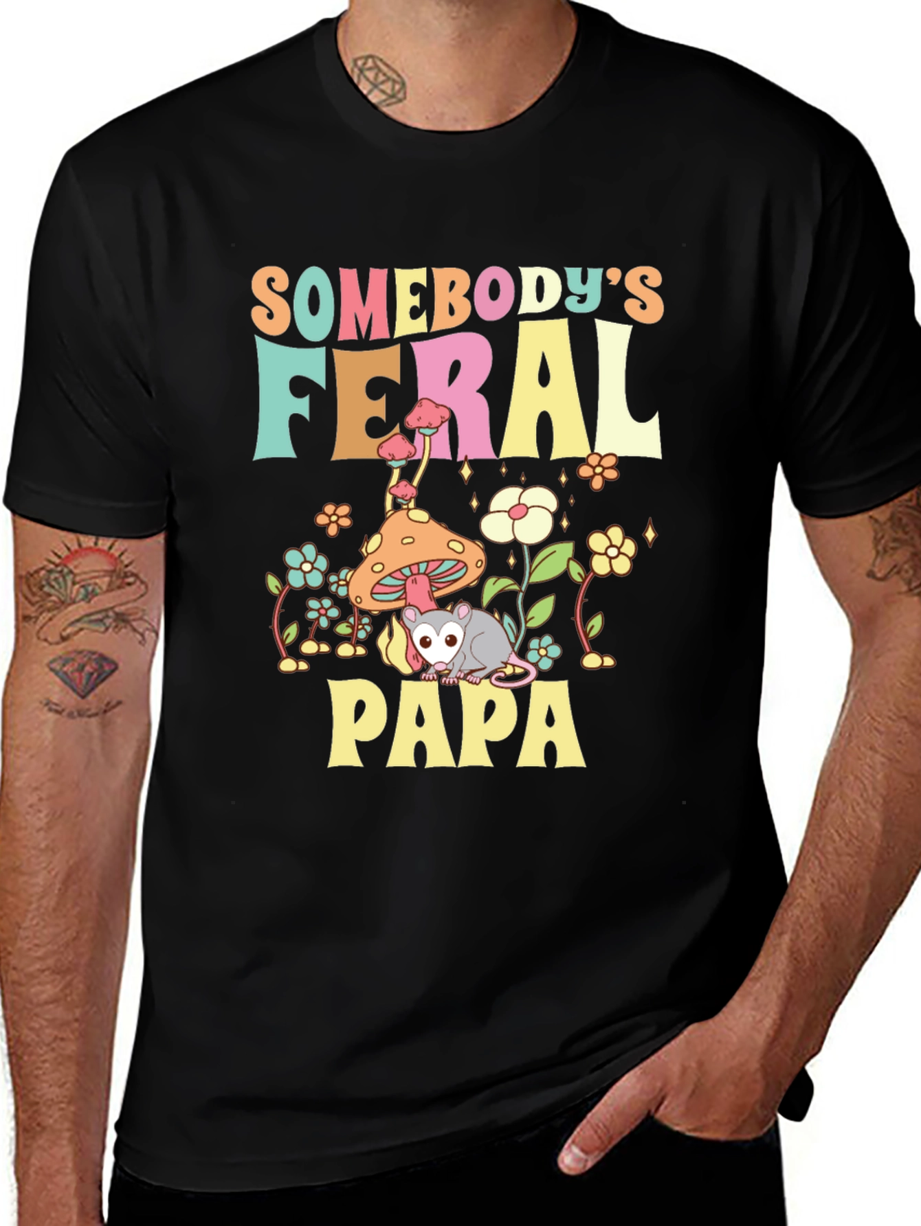 Feral Papa Graphic Tee - Fun Possum Dad Shirt