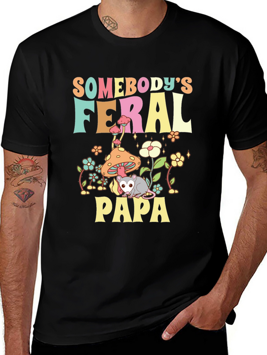 Feral Papa Graphic Tee - Fun Possum Dad Shirt