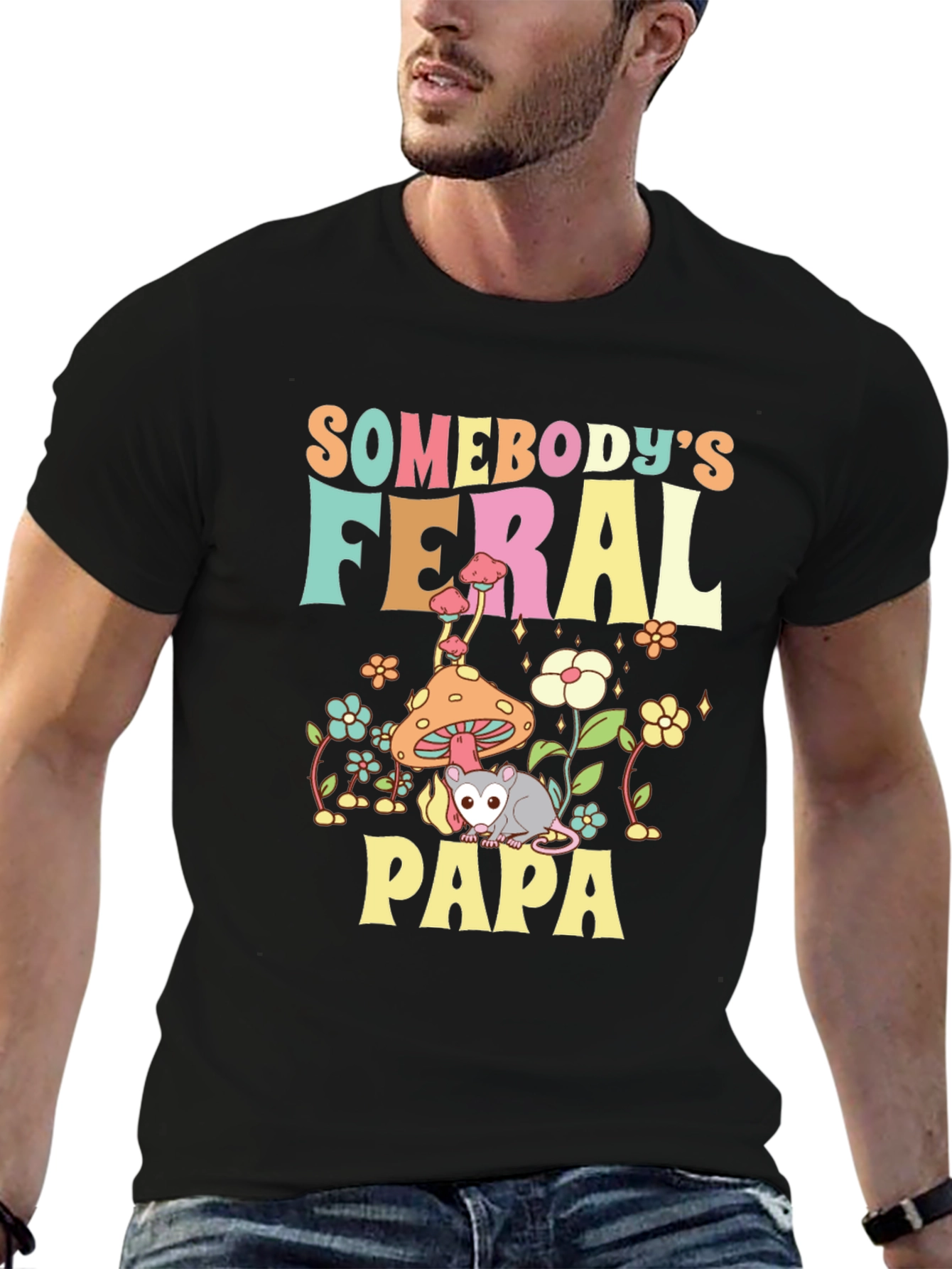Feral Papa Graphic Tee - Fun Possum Dad Shirt