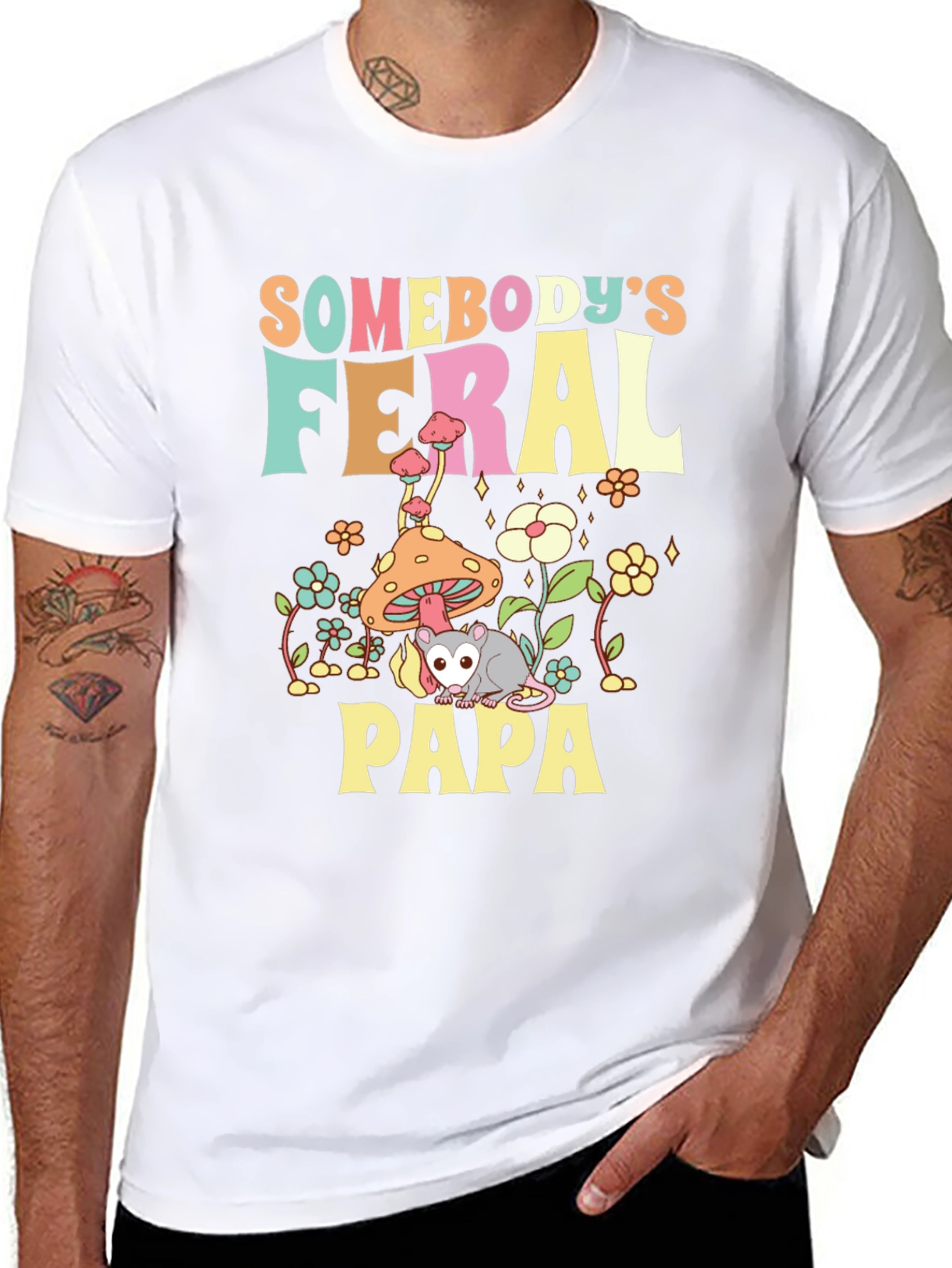 Feral Papa Graphic Tee - Fun Possum Dad Shirt