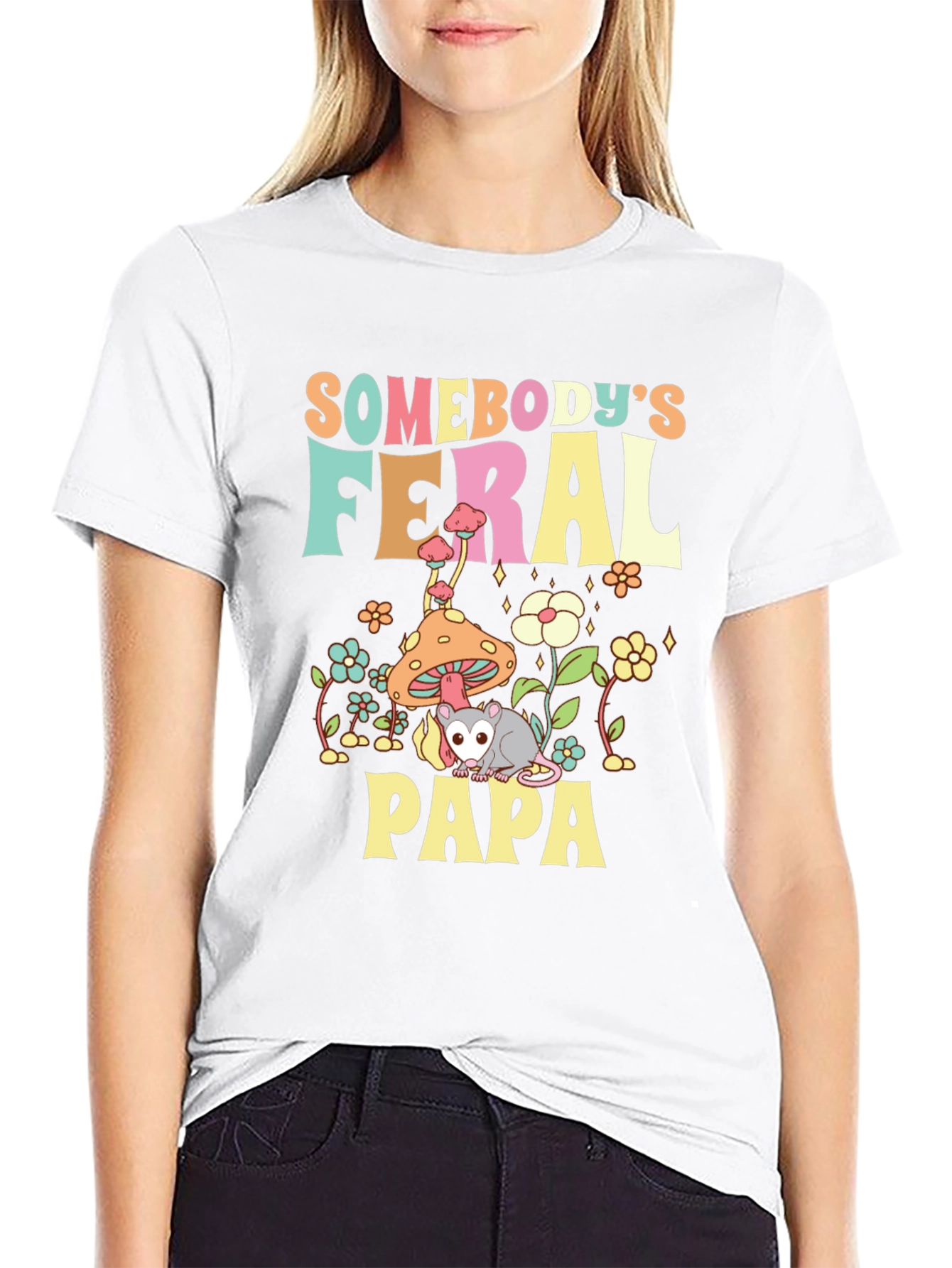 Feral Papa Graphic Tee - Fun Possum Dad Shirt