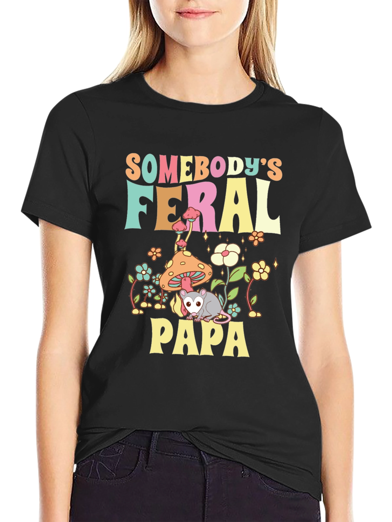Feral Papa Graphic Tee - Fun Possum Dad Shirt