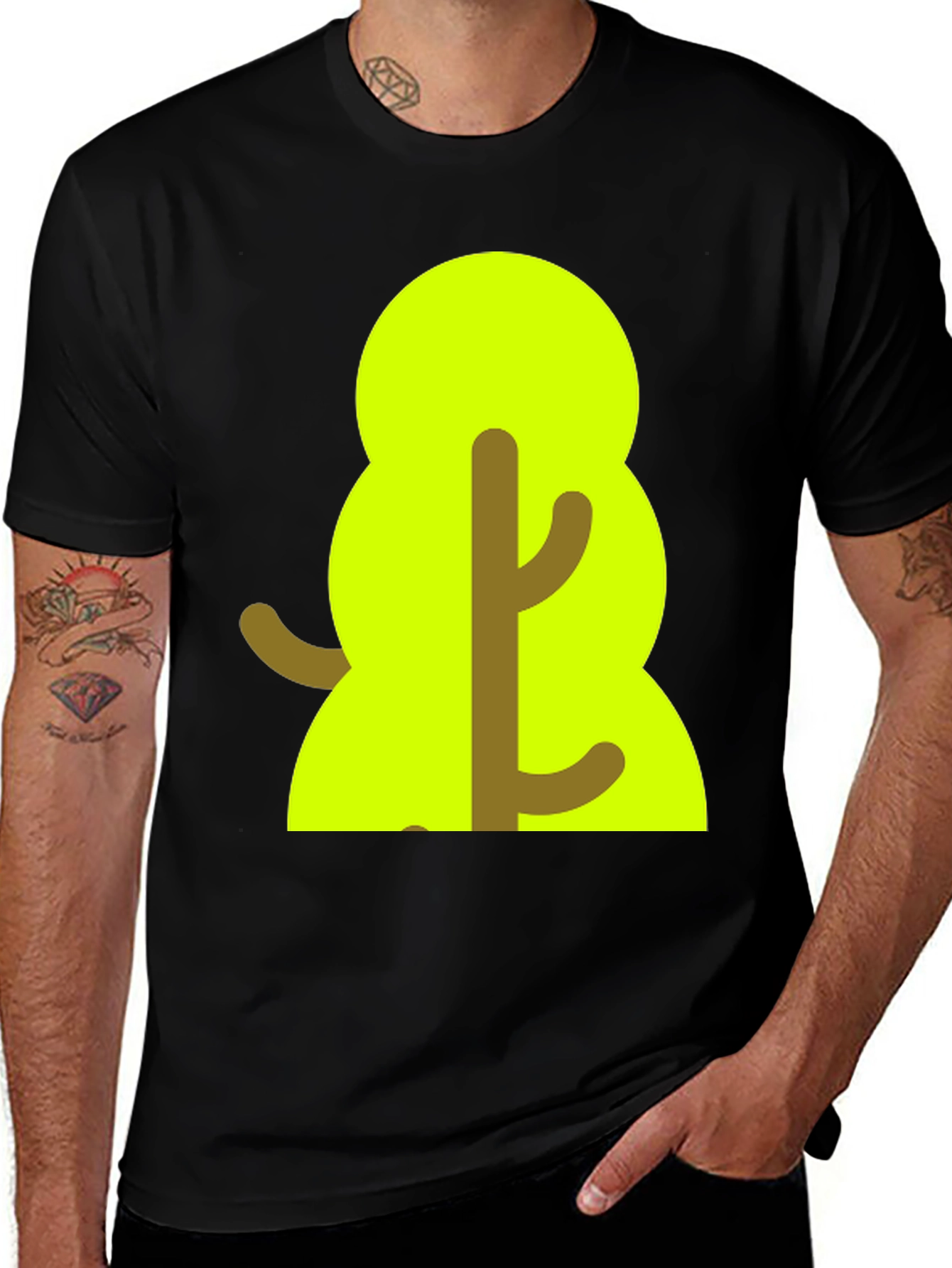 Cartoon Tree Graphic Tee - Black Unisex T-Shirt