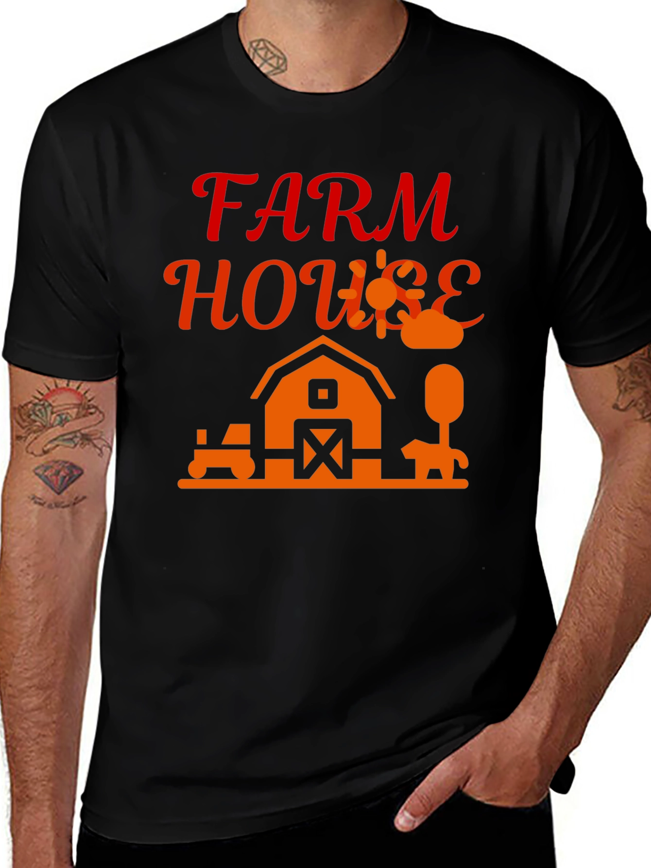 Farm House Graphic Tee - Black Cotton Blend