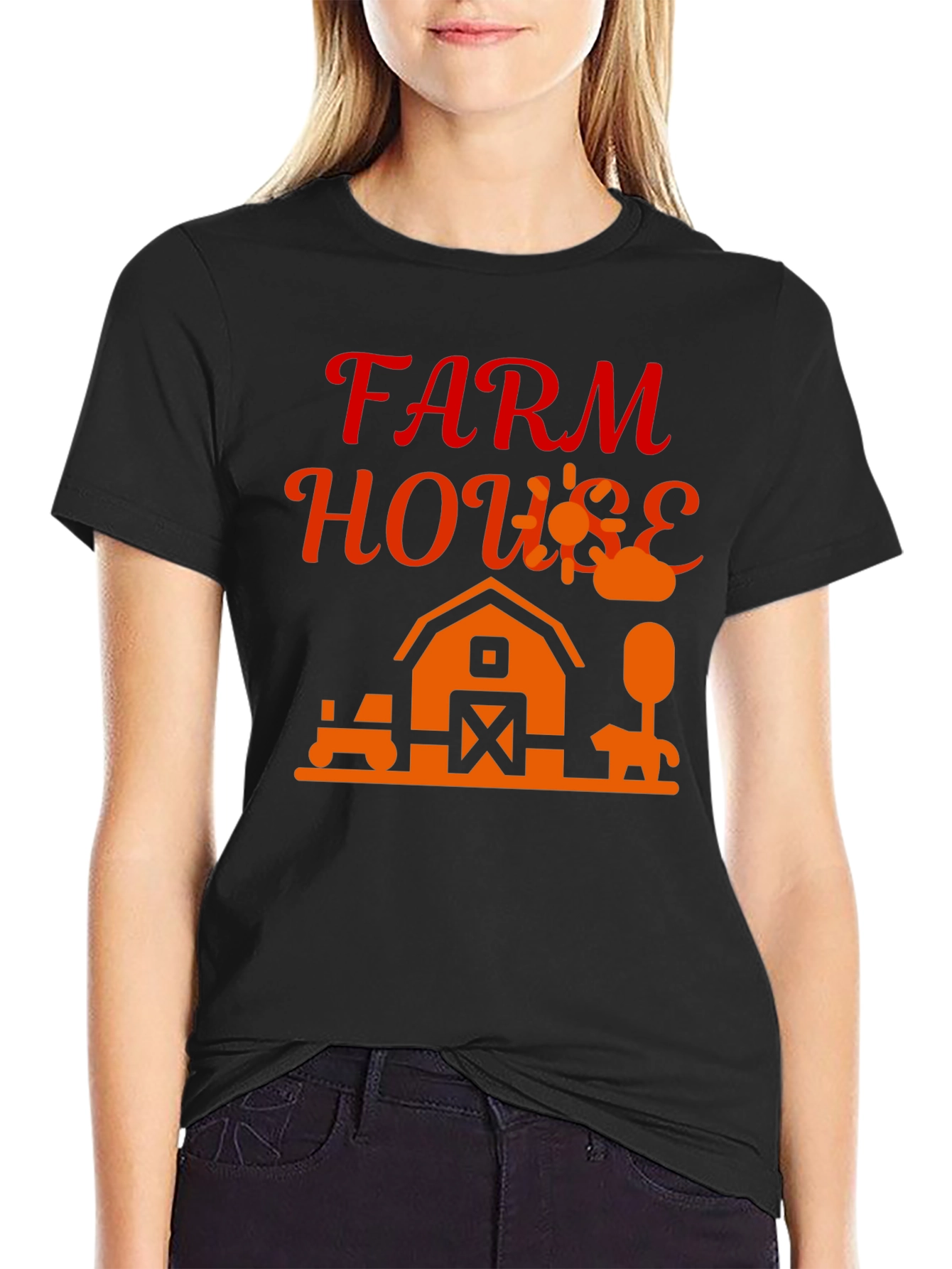 Farm House Graphic Tee - Black Cotton Blend