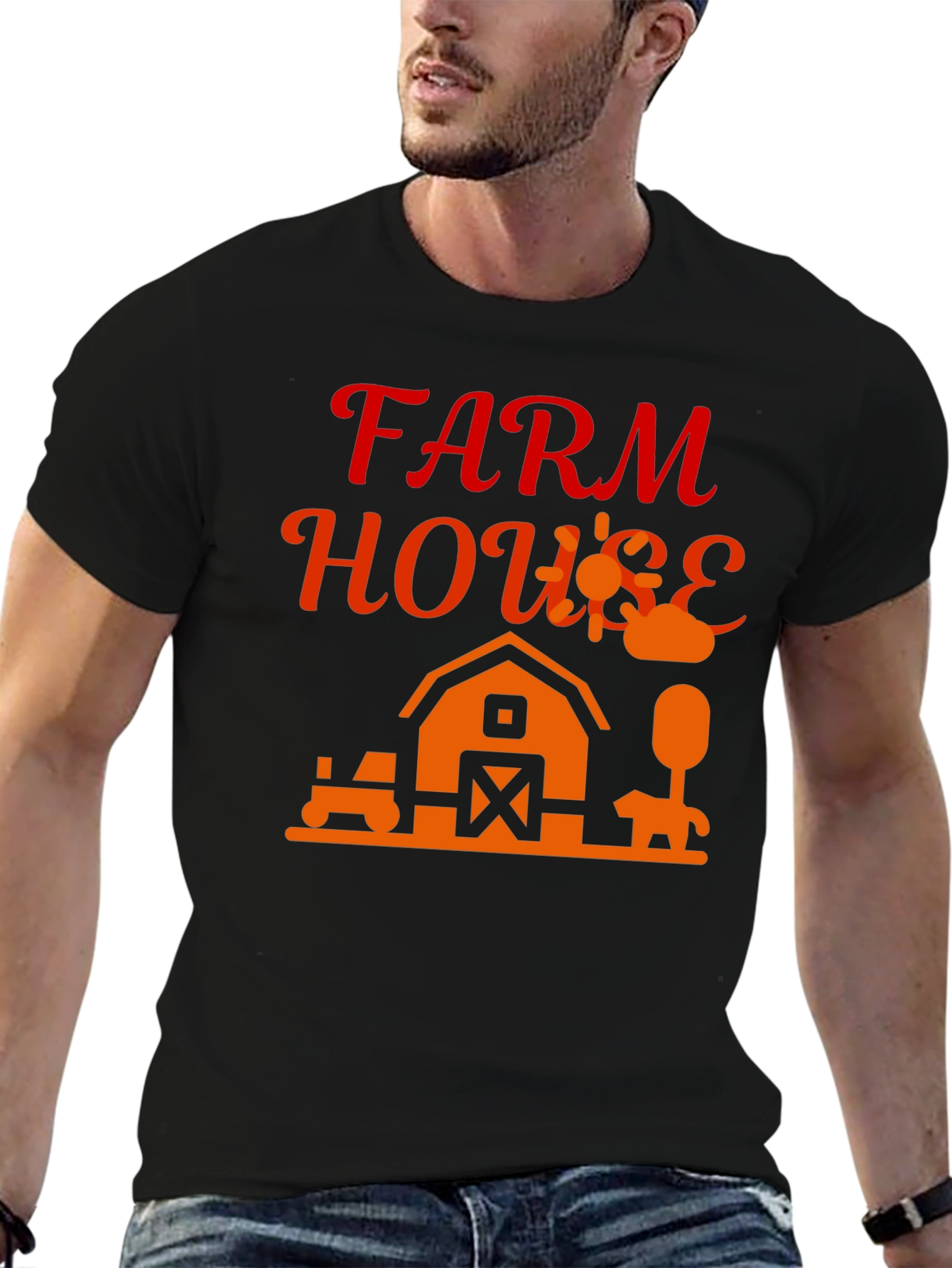 Farm House Graphic Tee - Black Cotton Blend