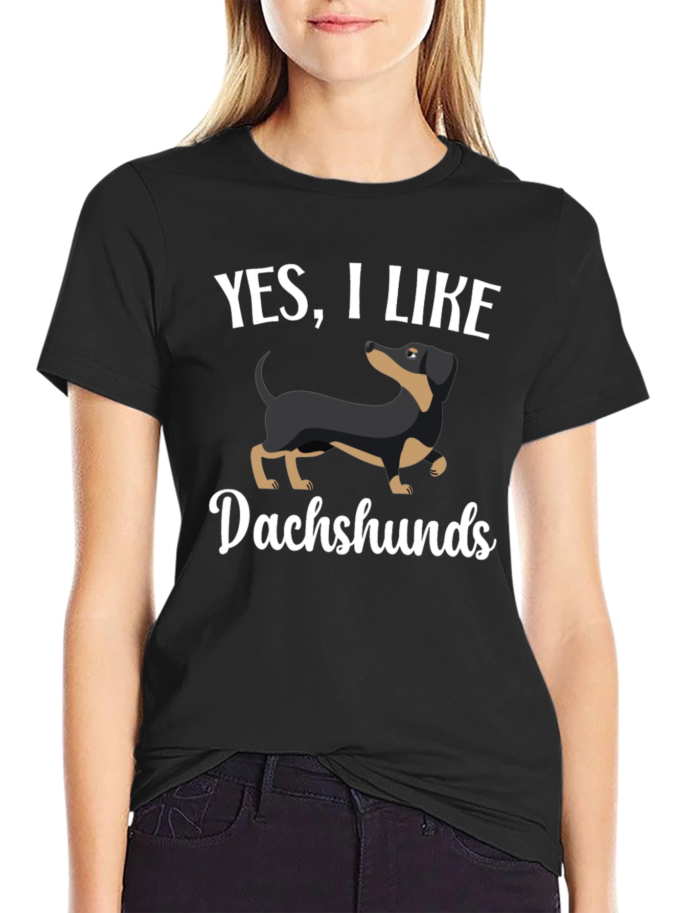 Dachshund Lover Graphic Tee - Black Cotton