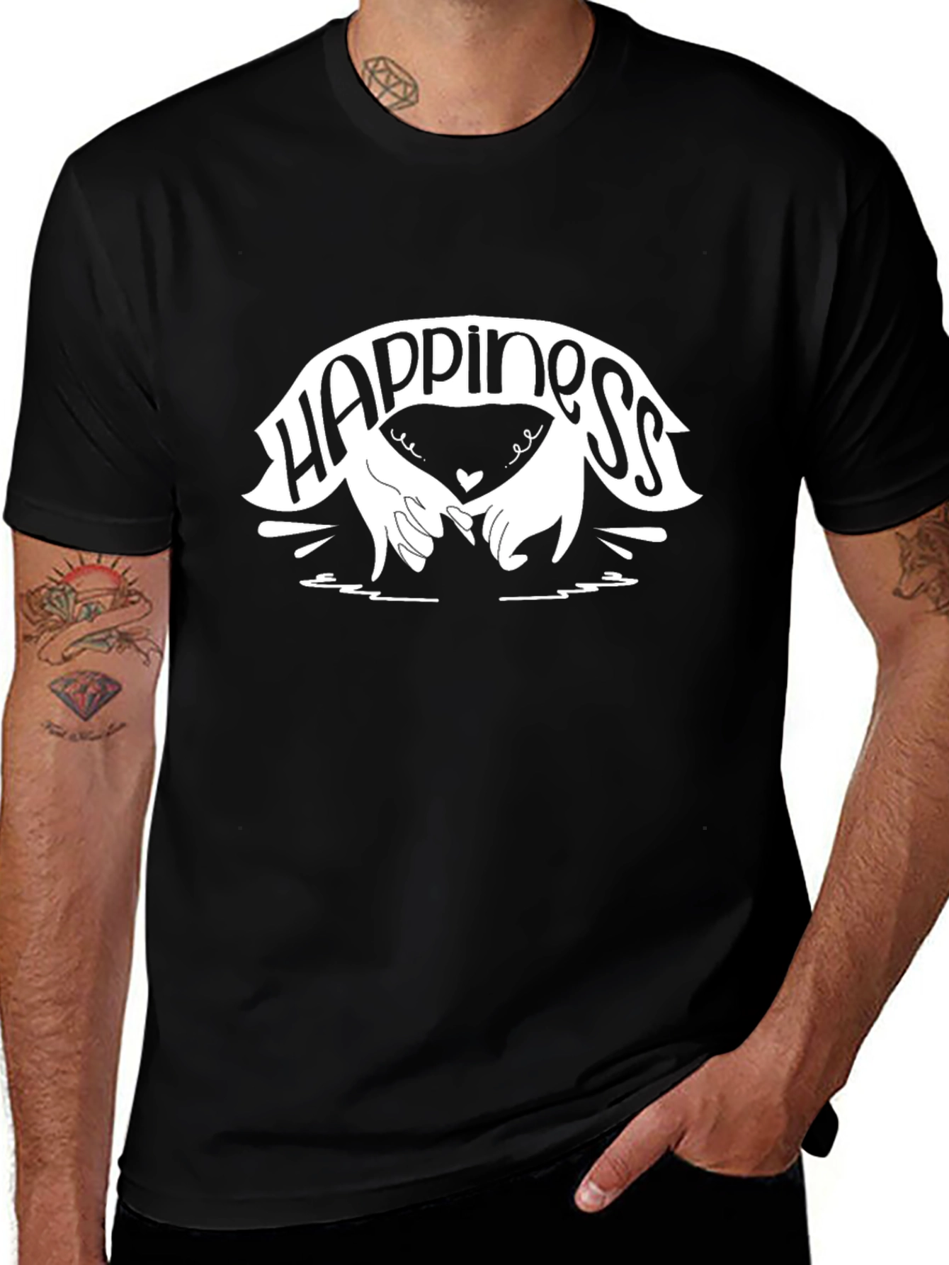 Happiness Graphic Black T-Shirt