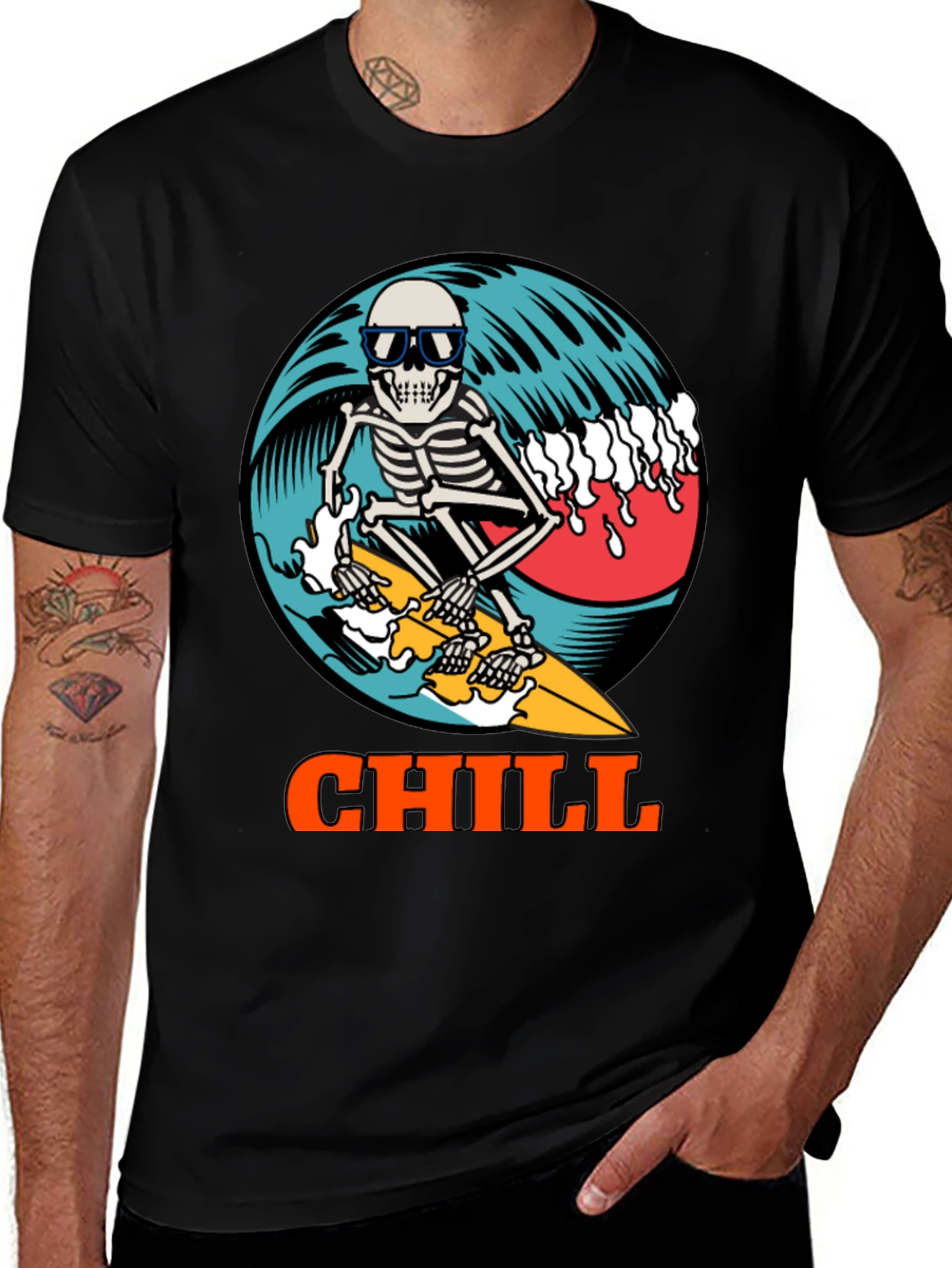 Chill Skeleton Surfer Graphic Tee