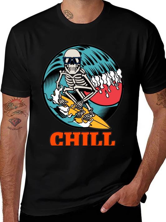 Chill Skeleton Surfer Graphic Tee