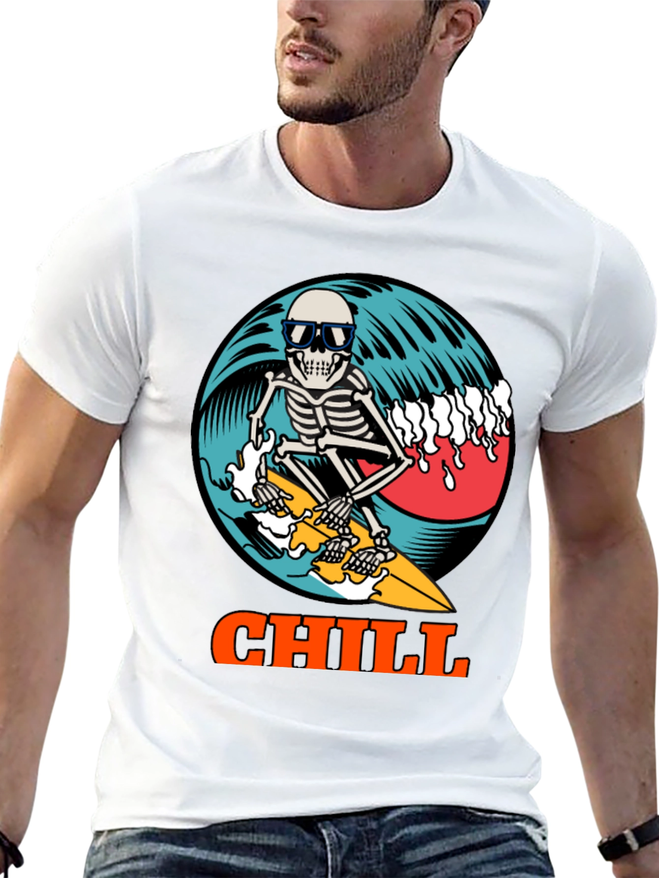 Chill Skeleton Surfer Graphic Tee