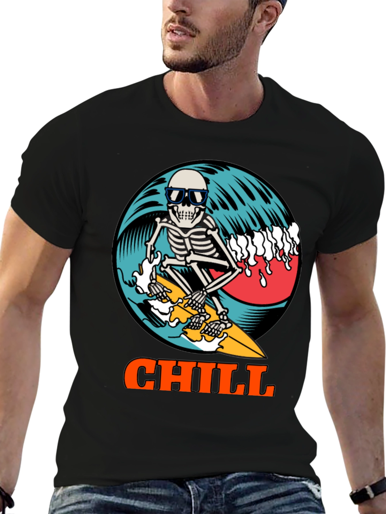 Chill Skeleton Surfer Graphic Tee