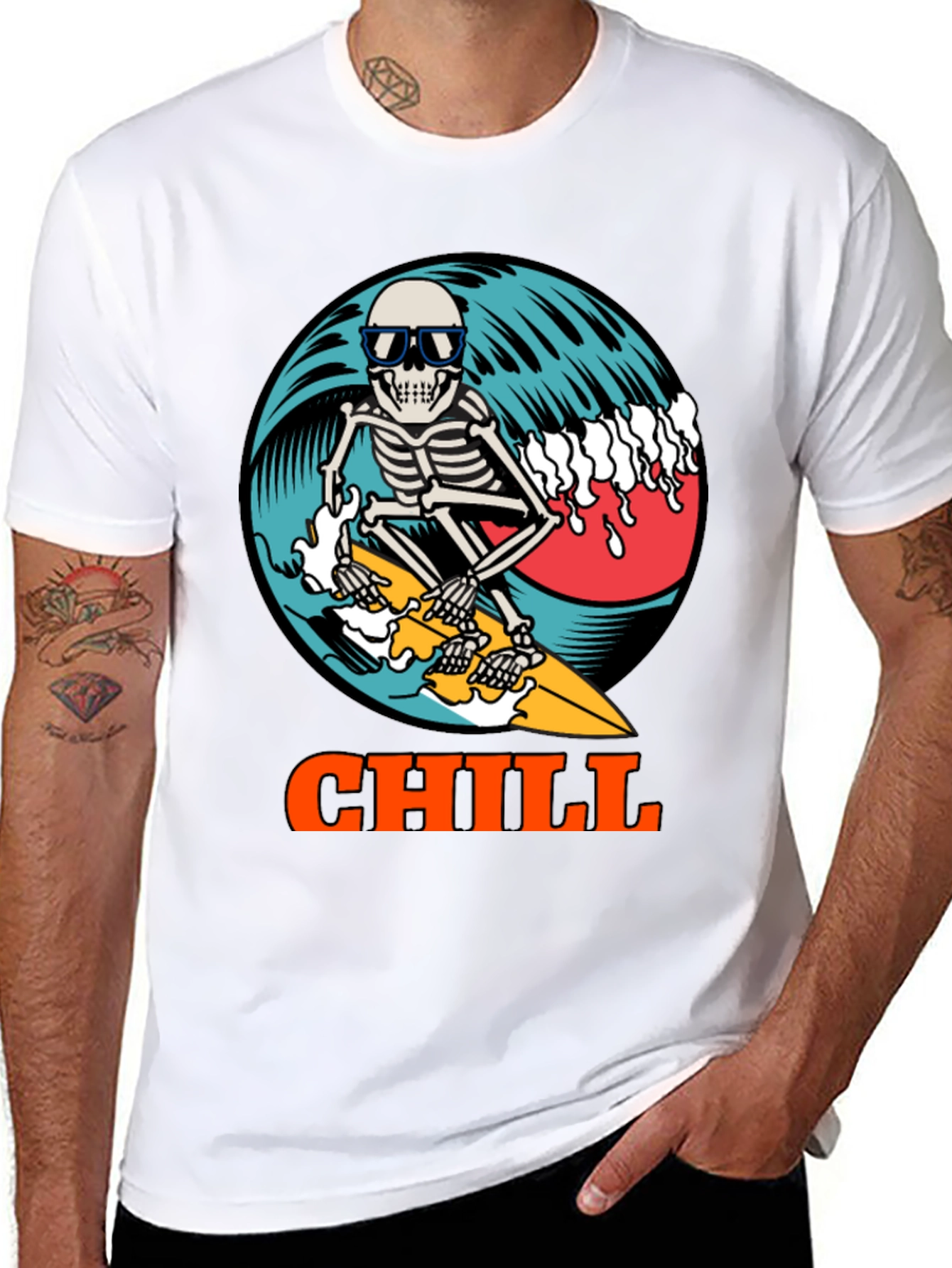 Chill Skeleton Surfer Graphic Tee