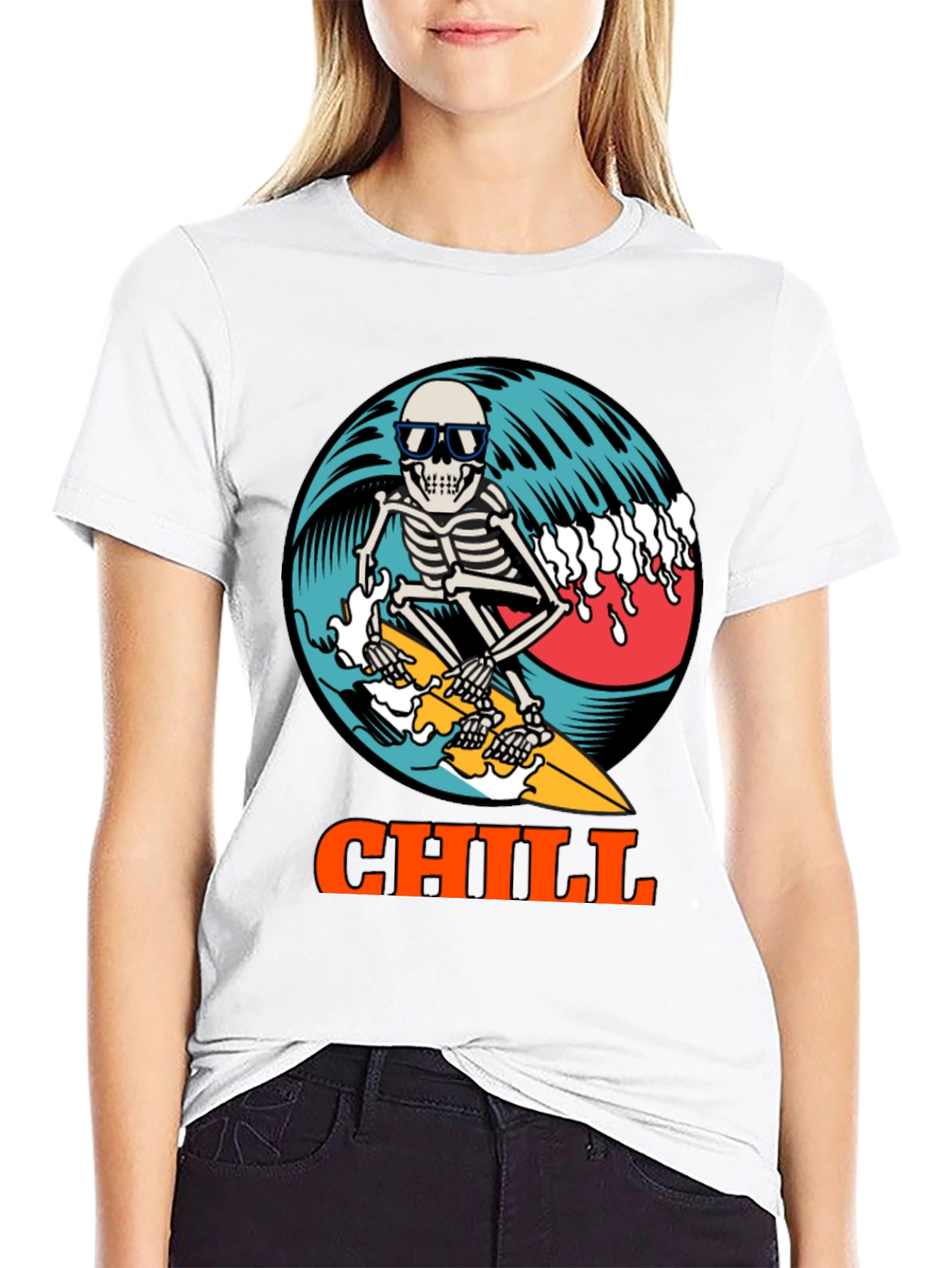 Chill Skeleton Surfer Graphic Tee