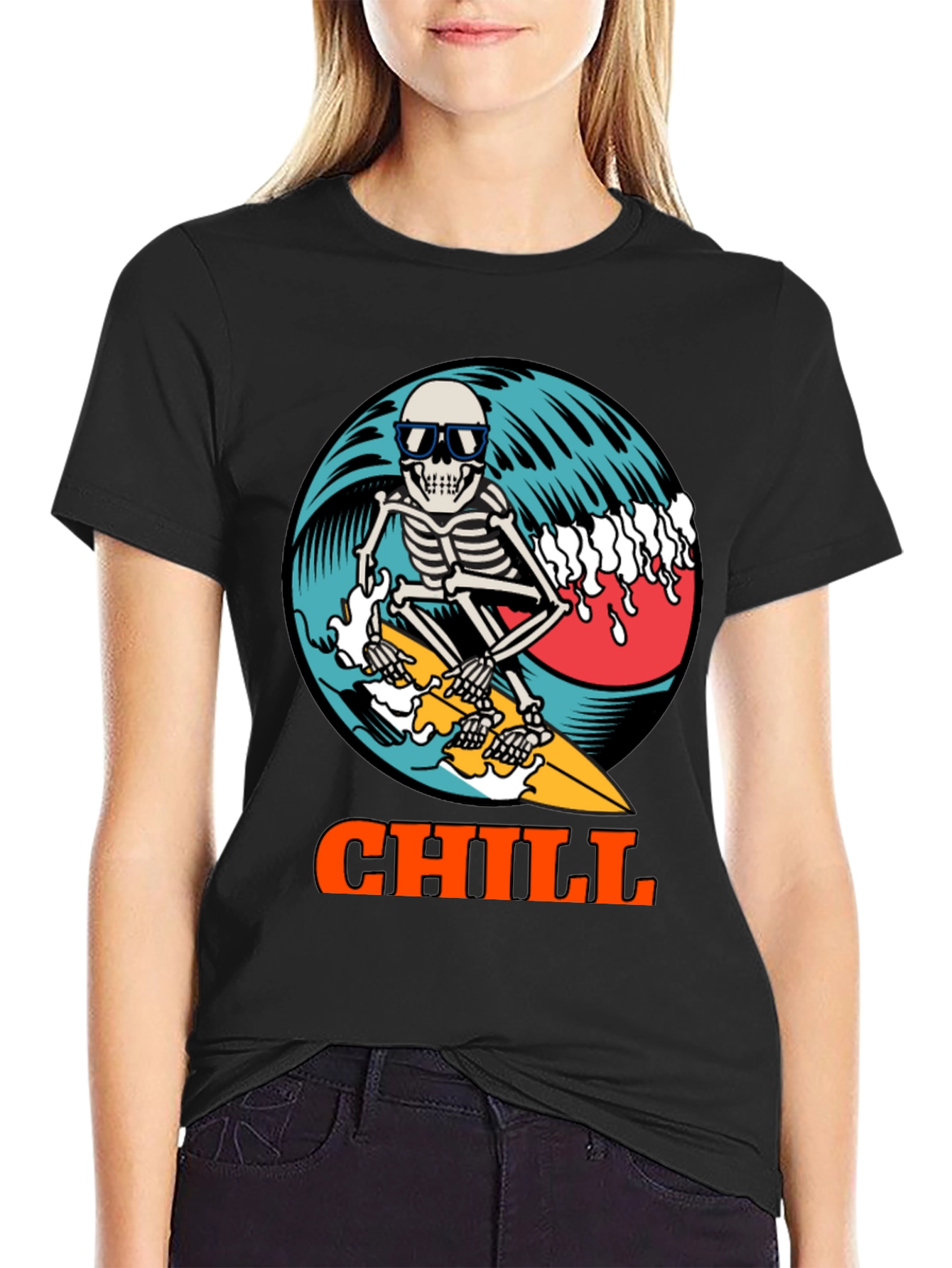 Chill Skeleton Surfer Graphic Tee